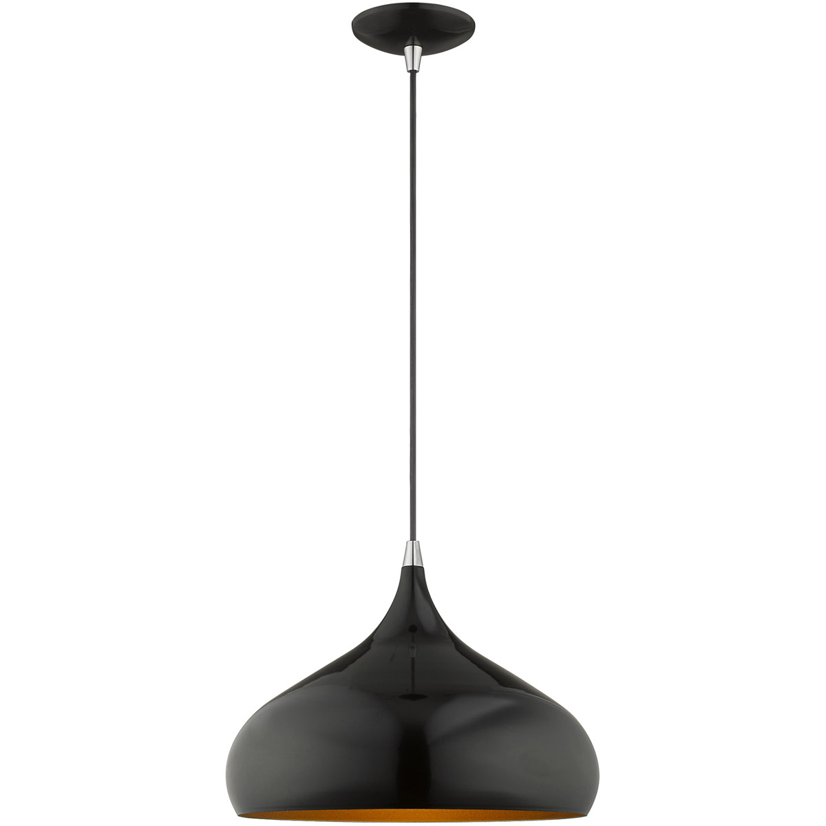 Amador 1 Light 13.75 inch Shiny Black with Polished Chrome Accents Pendant Ceiling Light