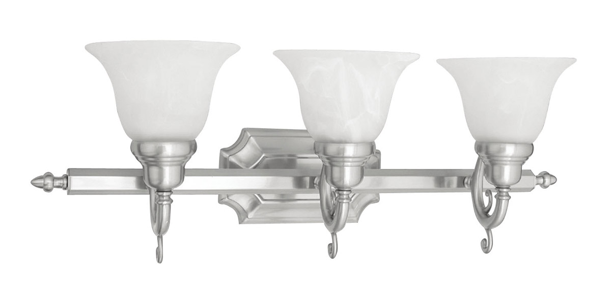 French Regency 3 Light 25 inch Brushed Nickel Bath Vanity Wall Light