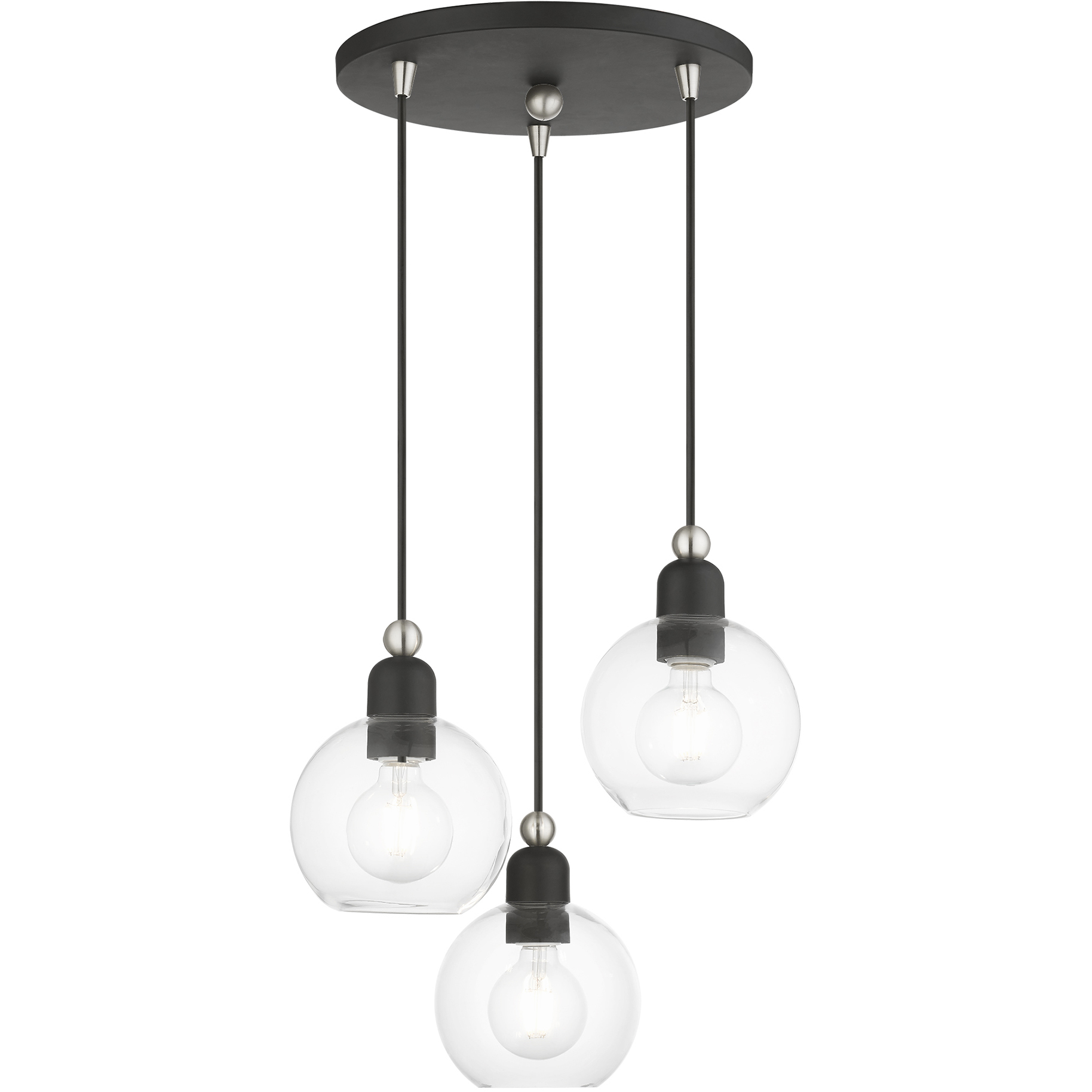 Downtown 3 Light 16 inch Black with Brushed Nickel Accents Sphere Multi Pendant Ceiling Light, Sphere