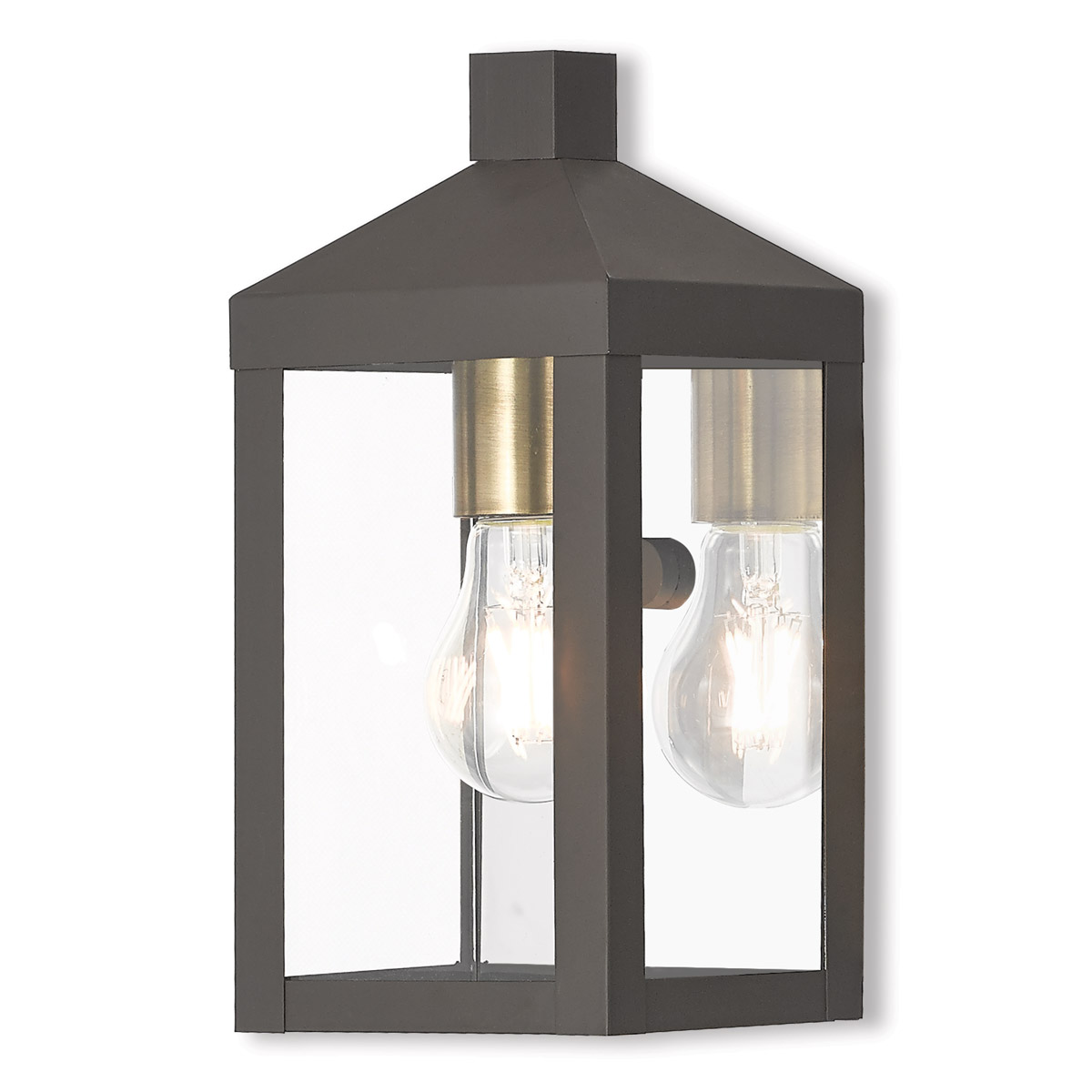 Nyack 1 Light 10.5 inch Bronze with Antique Brass Finish Cluster and Polished Chrome Stainless Steel Reflector Mini Outdoor Wall Lantern
