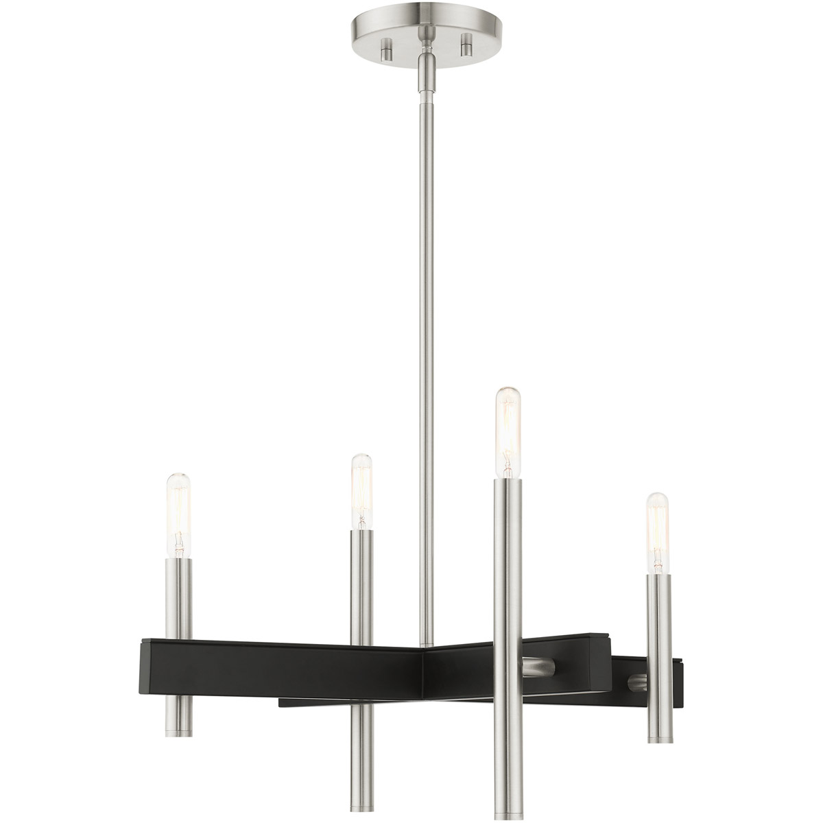 Denmark 4 Light 20 inch Brushed Nickel with Black Accents Small Chandelier Ceiling Light