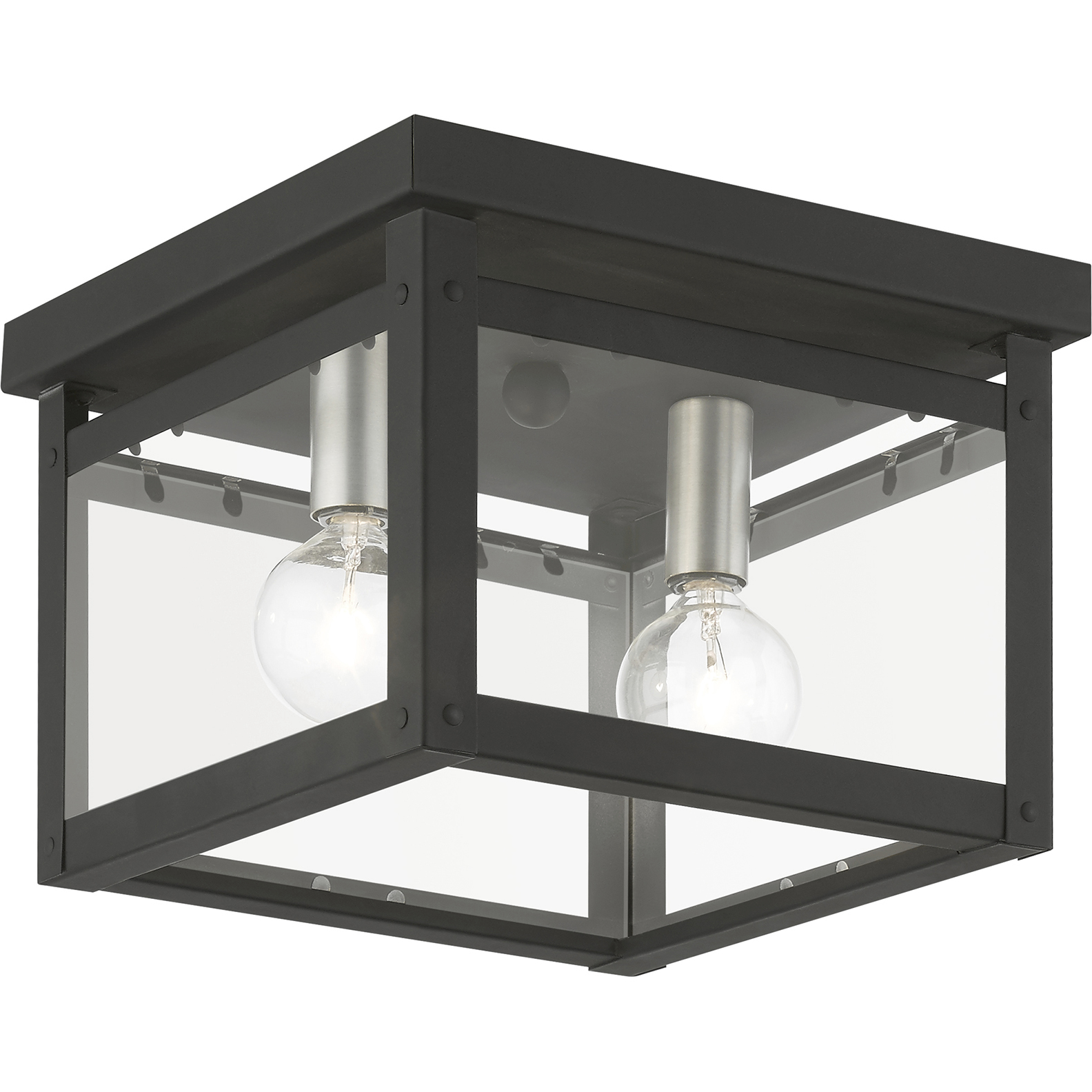 Milford 2 Light 8 inch Black with Brushed Nickel Finish Candles Flush Mount Ceiling Light, Square