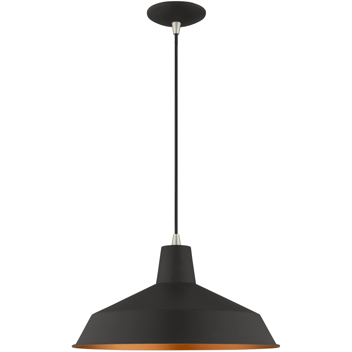 Metal Shade Mini Pendants 1 Light 16 inch Black with Brushed Nickel Accents Pendant Ceiling Light