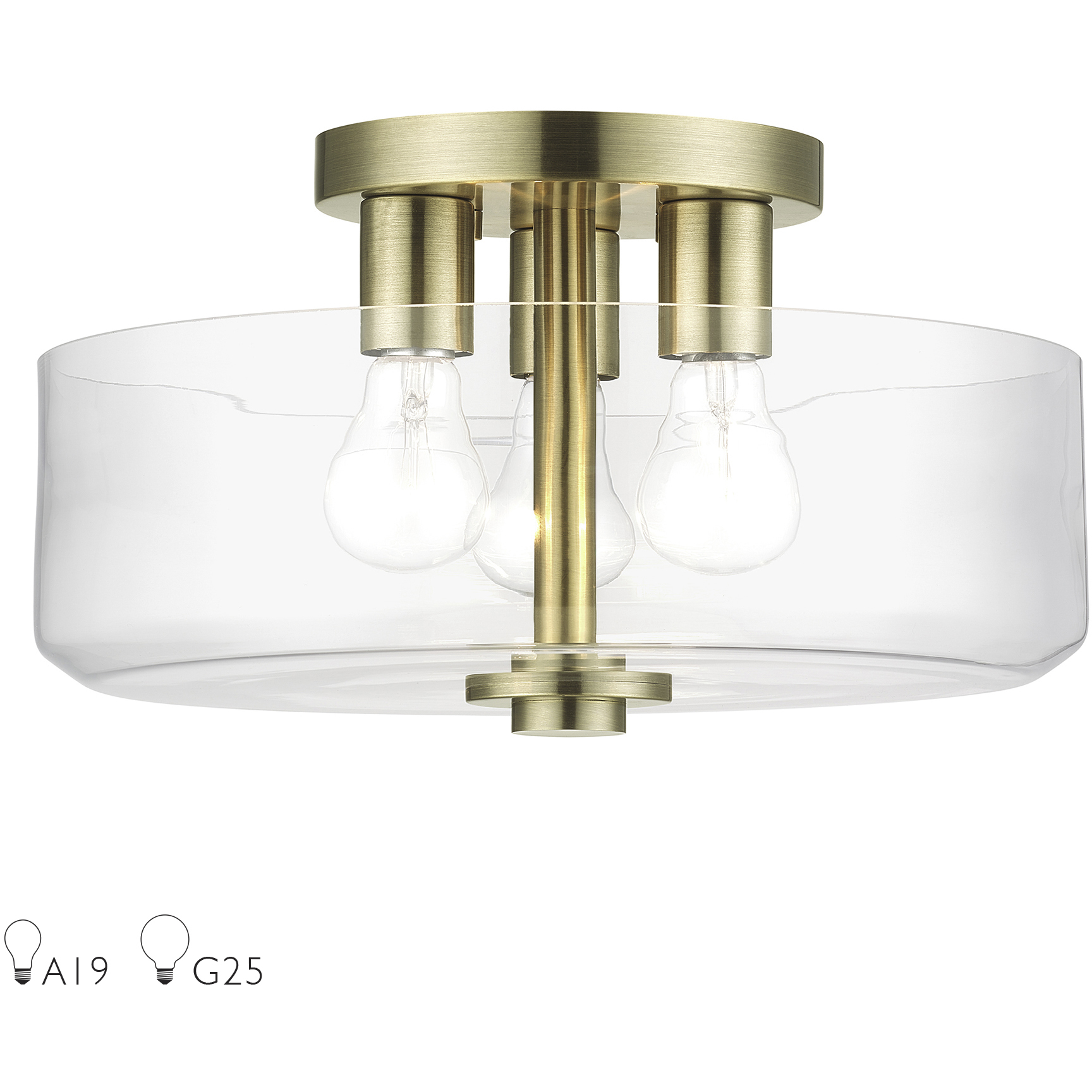 Whitworth 3 Light 14.5 inch Antique Brass Semi-Flush Ceiling Light