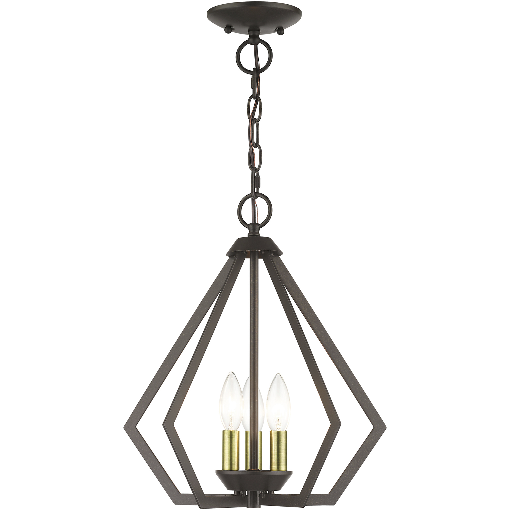 Prism 3 Light 14 inch English Bronze with Antique Brass Finish Accents Semi Flush Mount Ceiling Light