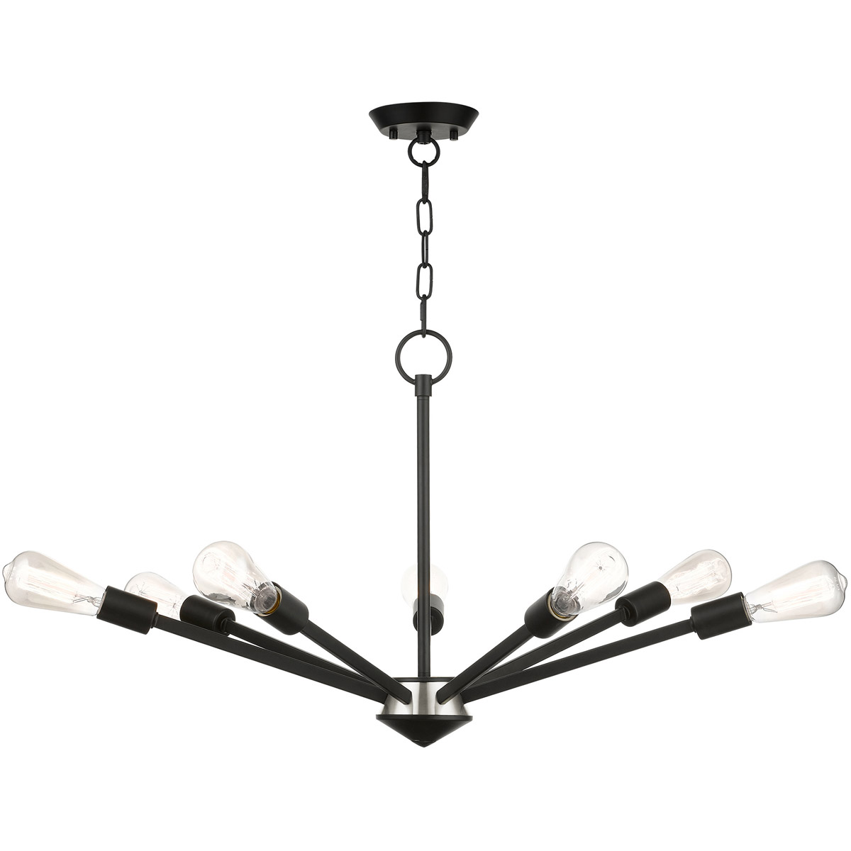 Prague 7 Light 29.25 inch Black with Brushed Nickel Accents Chandelier Ceiling Light