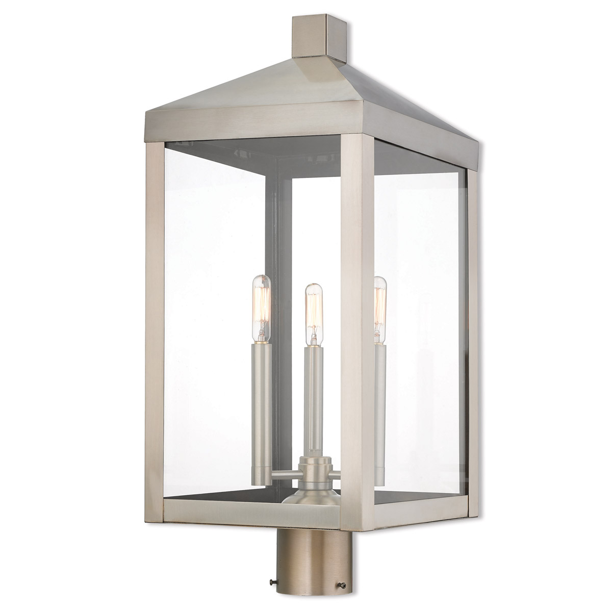 Nyack 3 Light 24 inch Brushed Nickel Large Outdoor Post Top Lantern