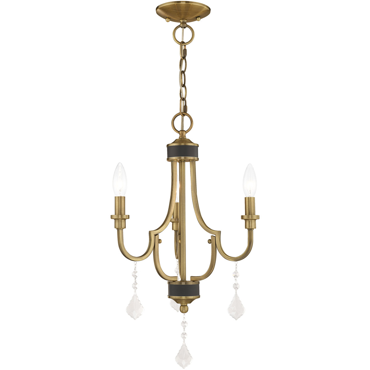 Glendale 3 Light 14 inch Antique Brass with Bronze Accents Mini Chandelier Ceiling Light