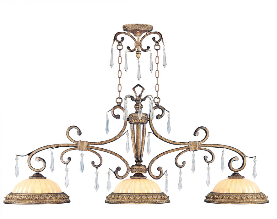 La Bella 3 Light 52 inch Hand Painted Vintage Gold Leaf Island Ceiling Light