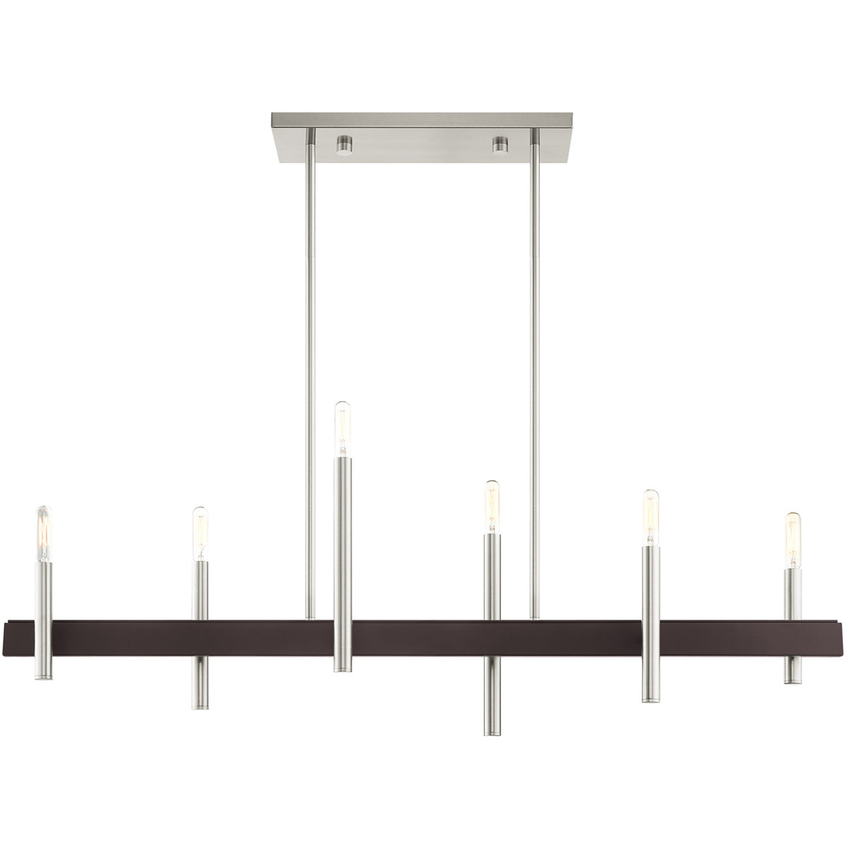 Denmark 6 Light 40 inch Brushed Nickel with Bronze Accents Linear Chandelier Ceiling Light