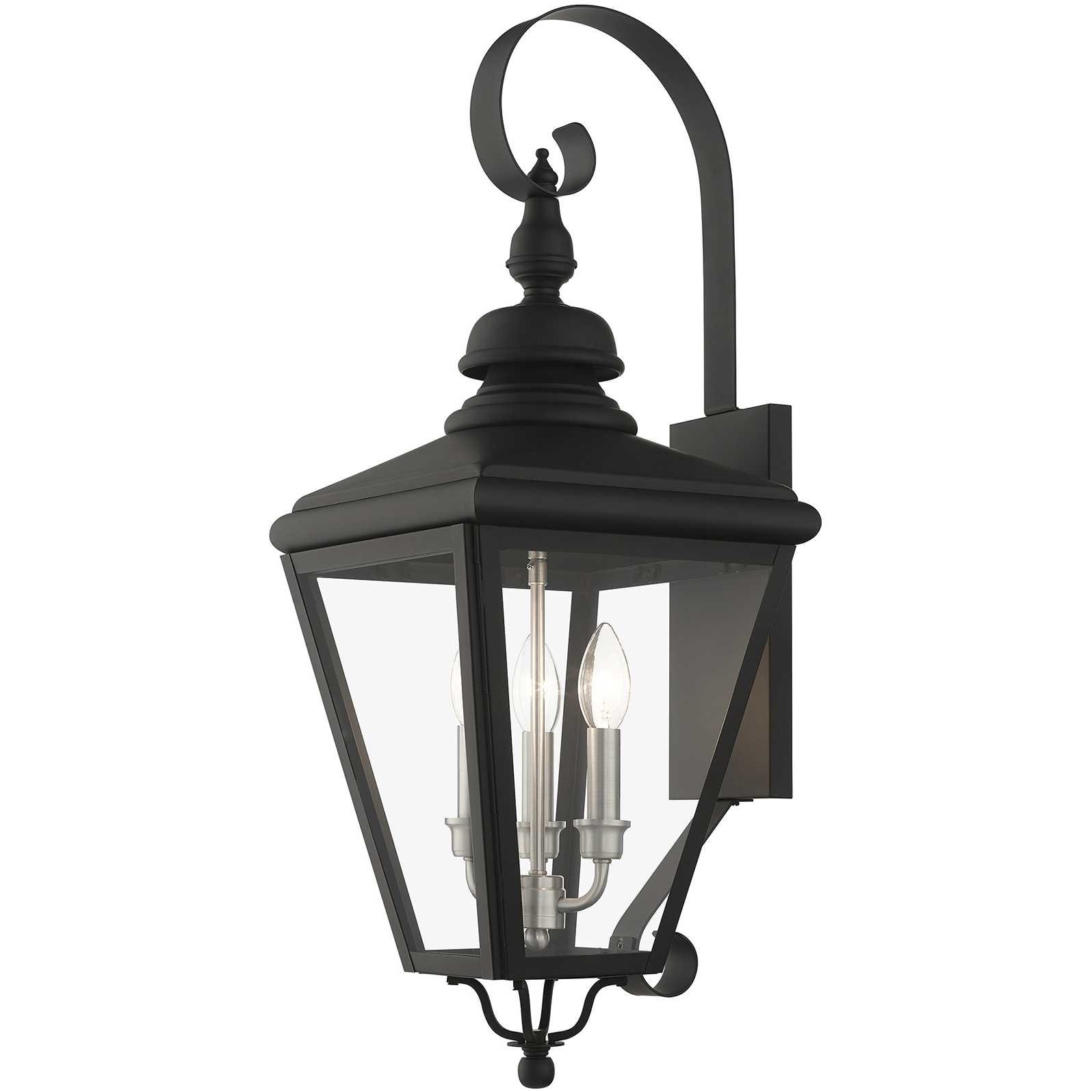 Adams 3 Light 10.63 inch Black with Brushed Nickel Finish Cluster Outdoor Large Wall Lantern Wall Light in Black with Brushed Nickel Accent