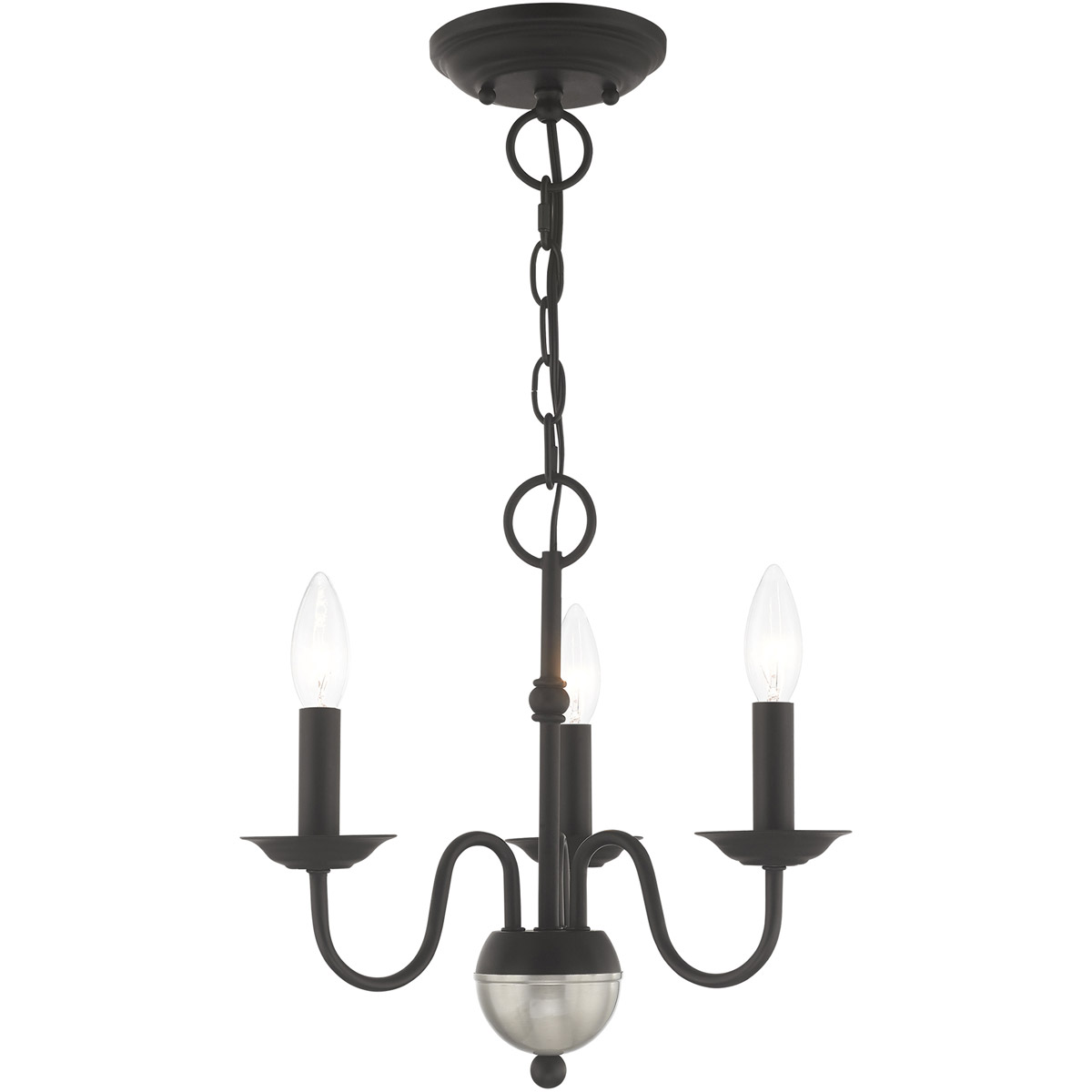 Windsor 3 Light 14 inch Black with Brushed Nickel Accent Mini Chandelier Ceiling Light