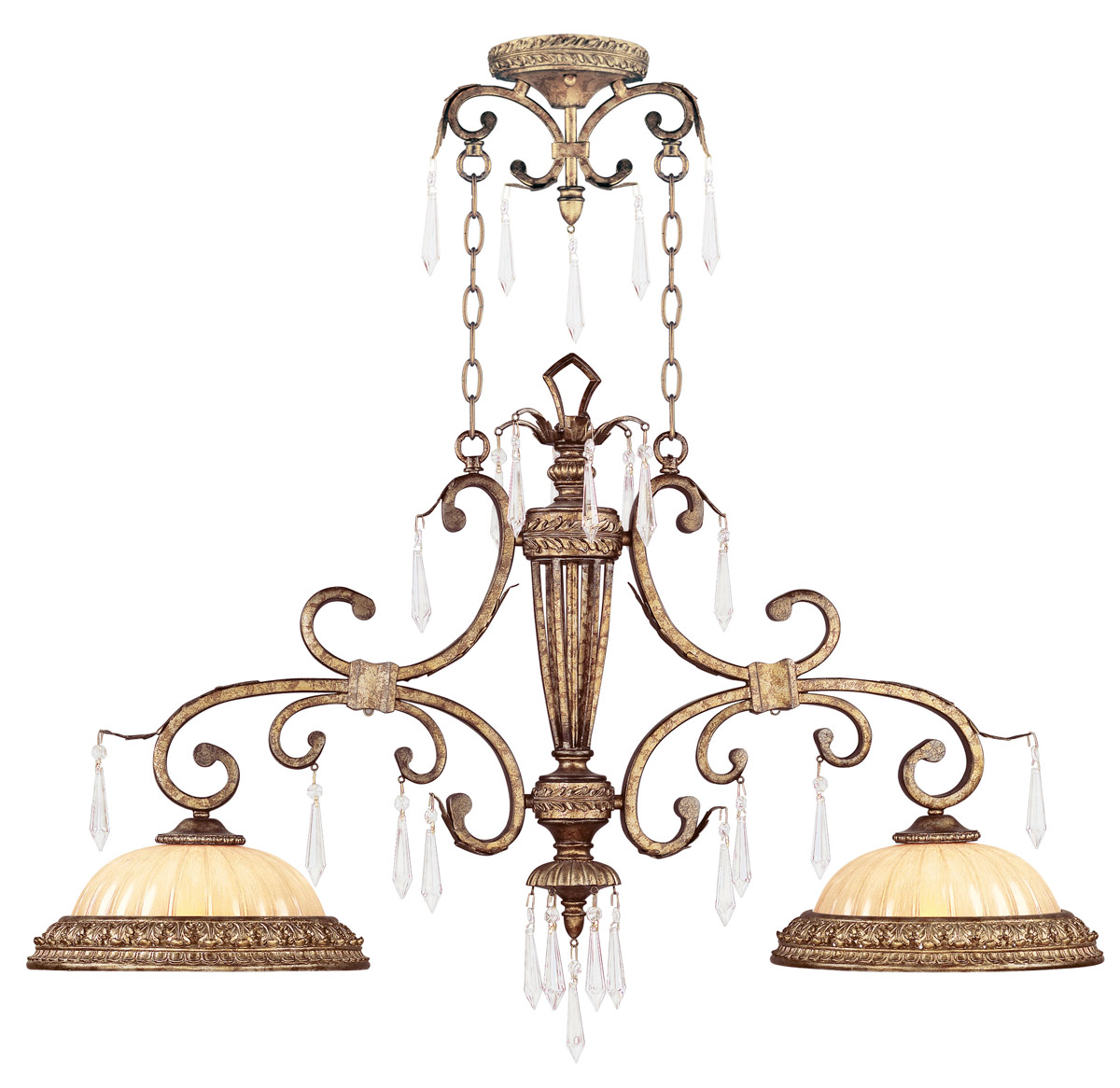 La Bella 2 Light 40.75 inch Hand Painted Vintage Gold Leaf Island Ceiling Light