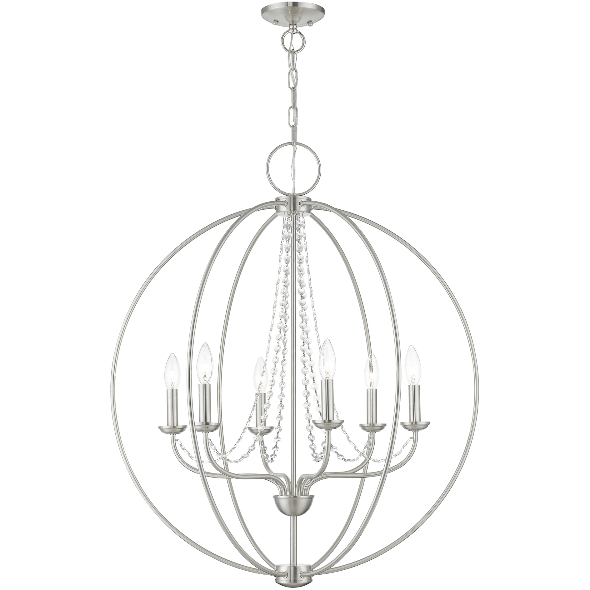 Arabella 6 Light 28 inch Brushed Nickel Globe Pendant Chandelier Ceiling Light, Globe