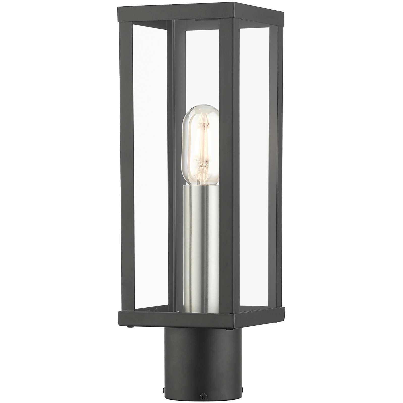Gaffney 1 Light 15.5 inch Black with Brushed Nickel Finish Accents Outdoor Post Top Lantern in Black with Brushed Nickel Accent