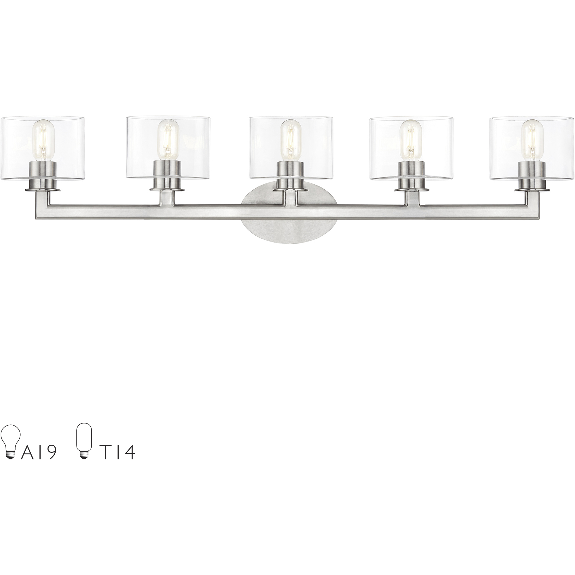 Bernardino 5 Light 44 inch Brushed Nickel Vanity Wall Sconce Wall Light