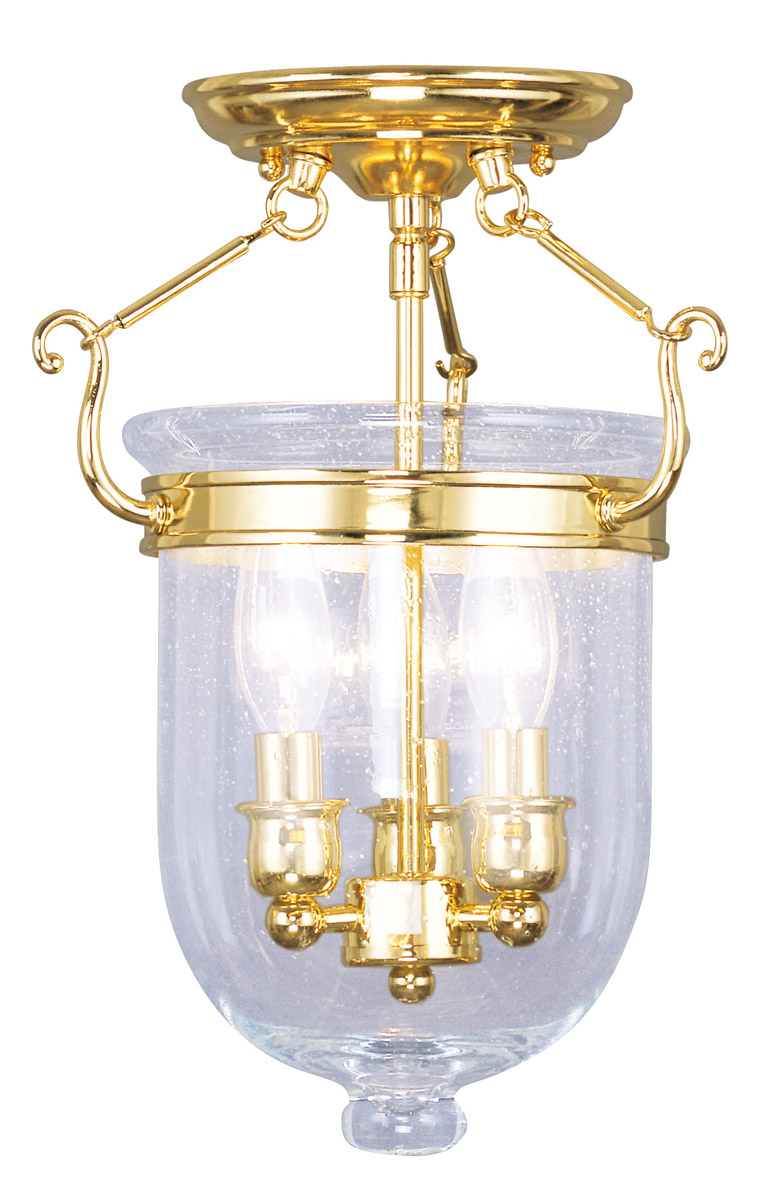 Jefferson 3 Light 10 inch Polished Brass Semi-Flush Ceiling Light