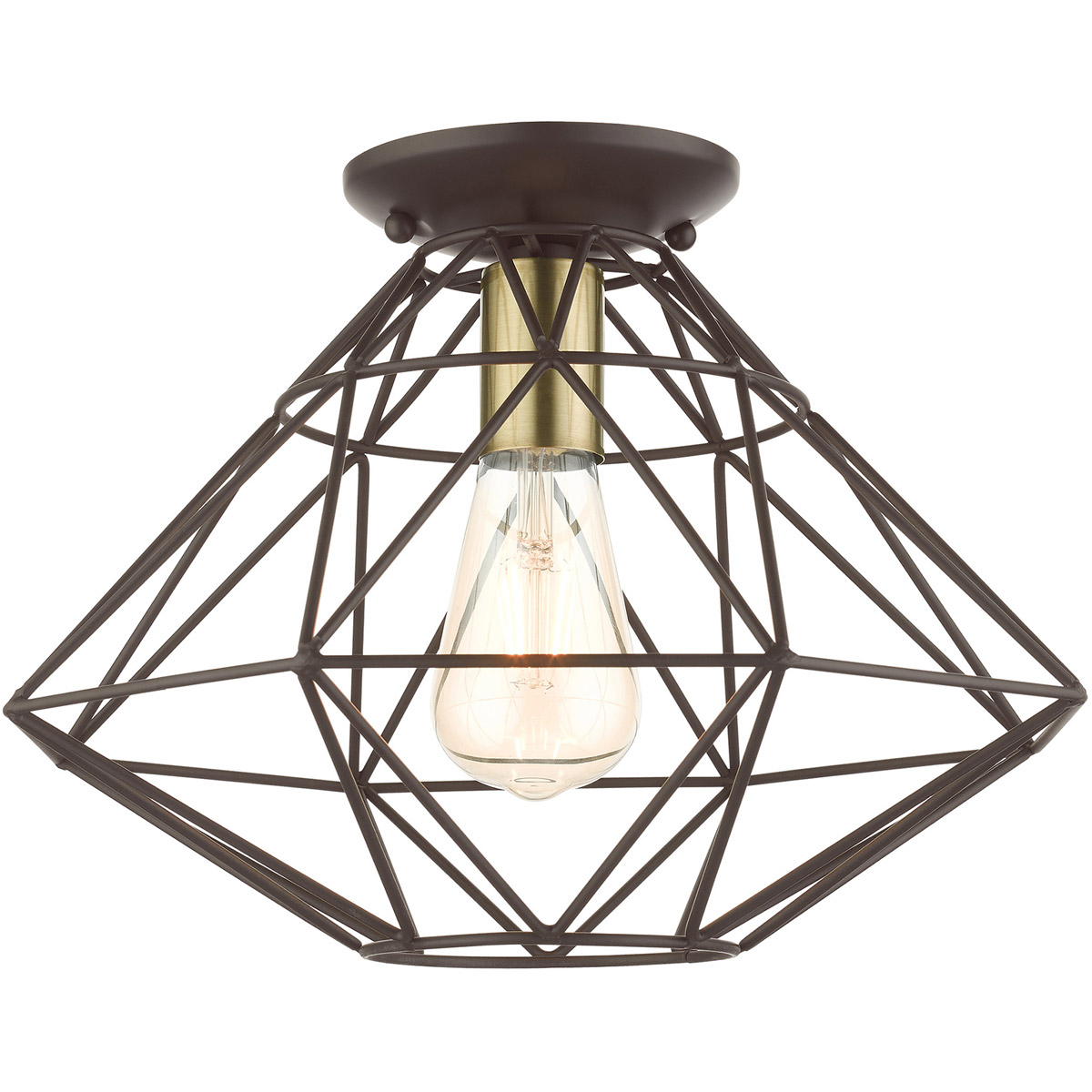 Geometric 1 Light 13.5 inch Bronze Flush Mount Ceiling Light