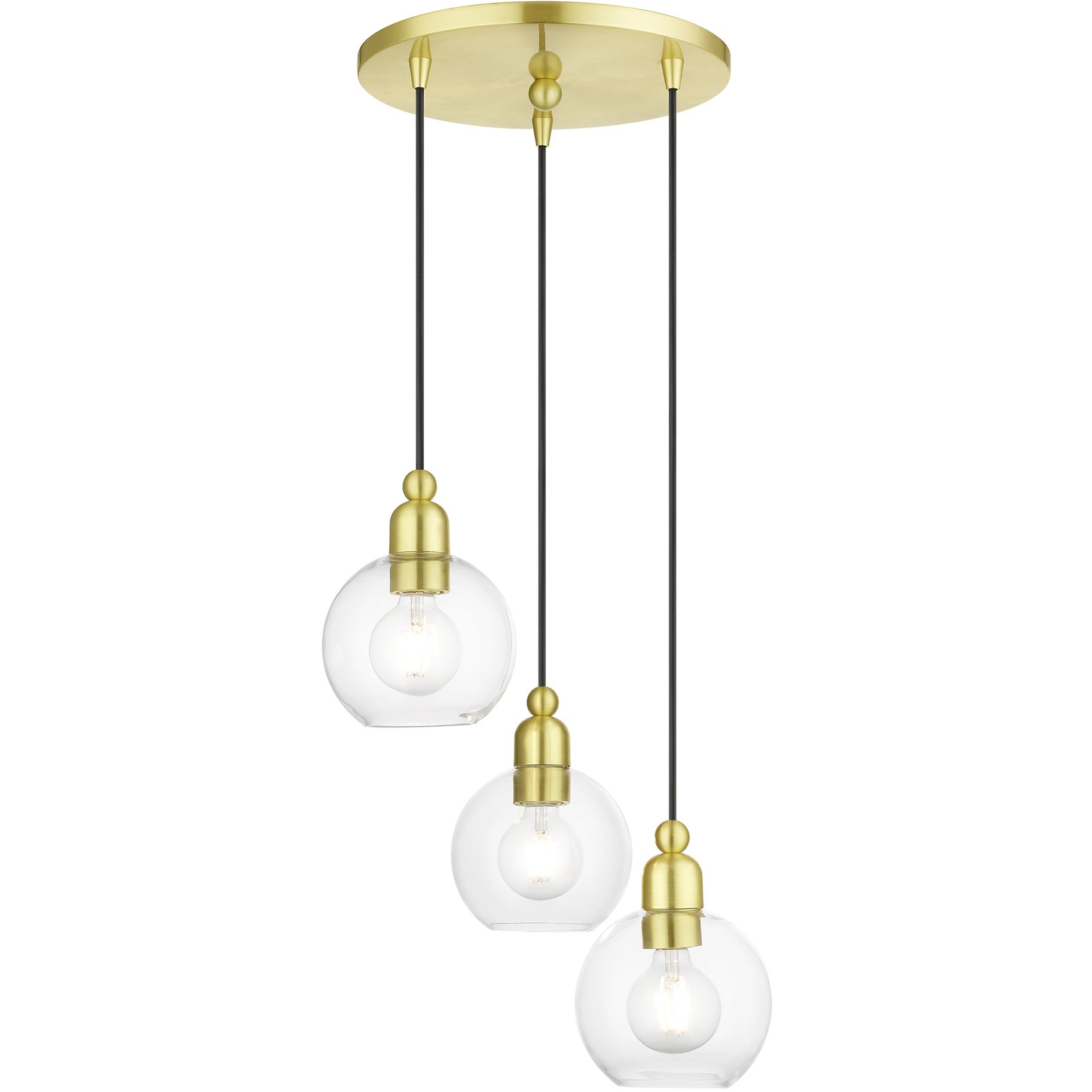 Downtown 3 Light 16 inch Satin Brass Multi Pendant Ceiling Light, Sphere