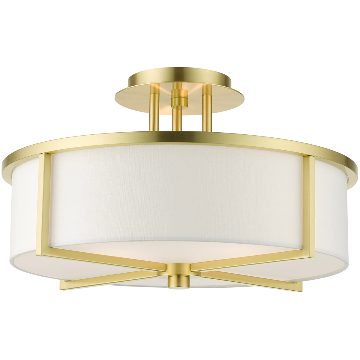 Wesley 3 Light 16 inch Satin Brass Semi Flush Ceiling Light