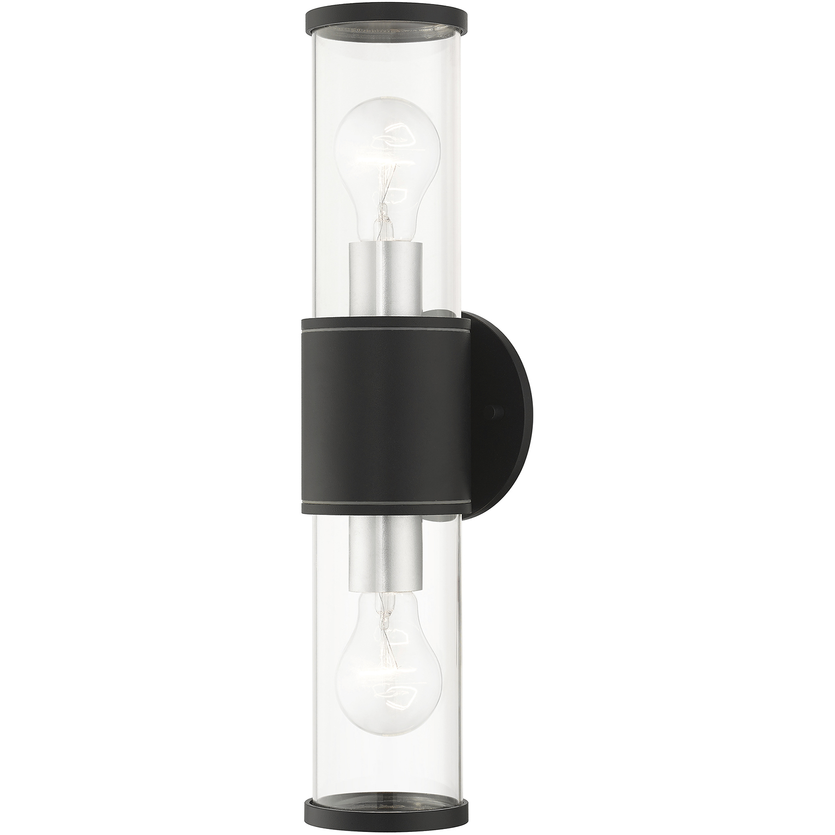 Atlantic 2 Light 17 inch Textured Black with Antique Silver Finish Accents ADA Outdoor Large ADA Wall Lantern Wall Light
