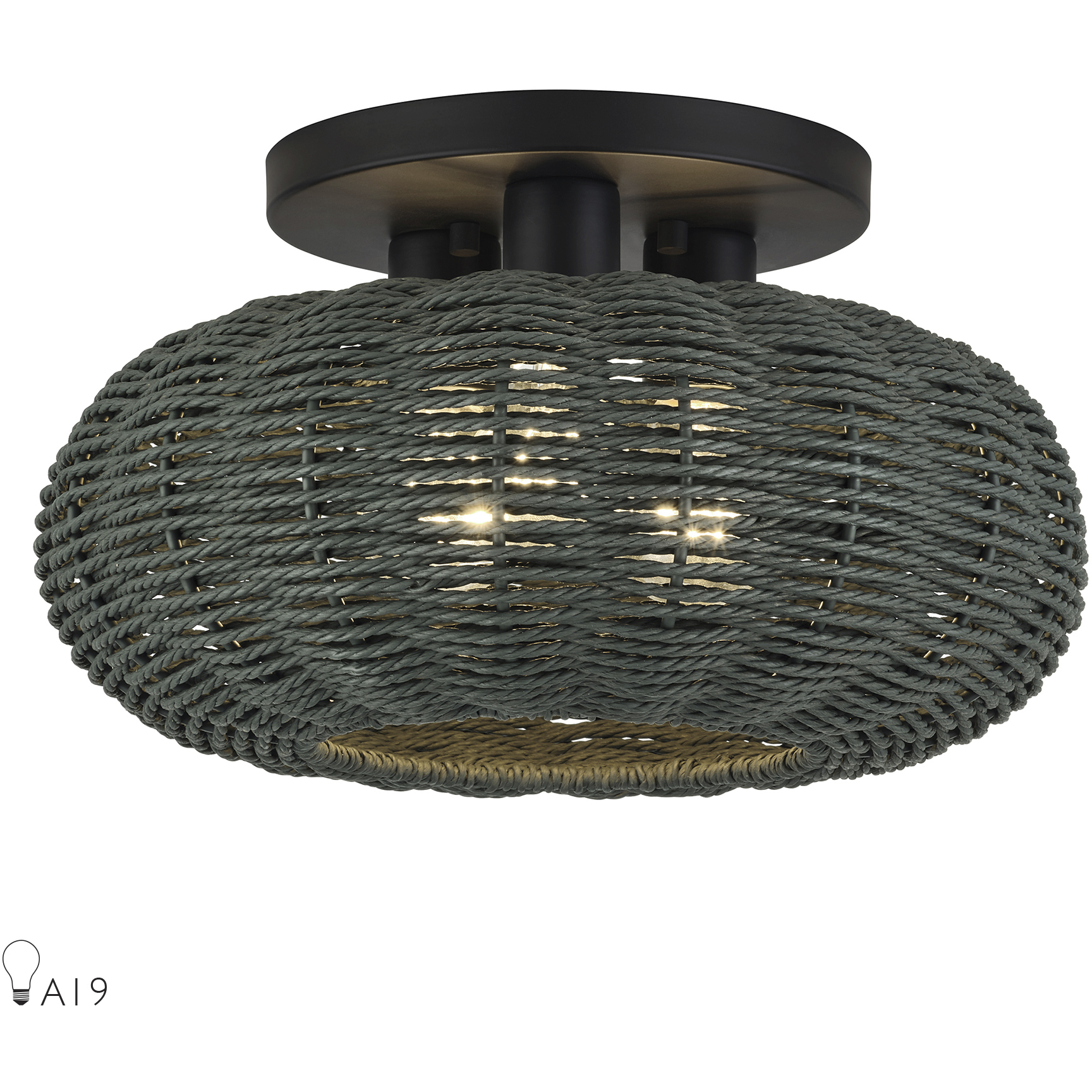 Deluna 3 Light 14 inch Black Semi Flush Mount Ceiling Light, Large
