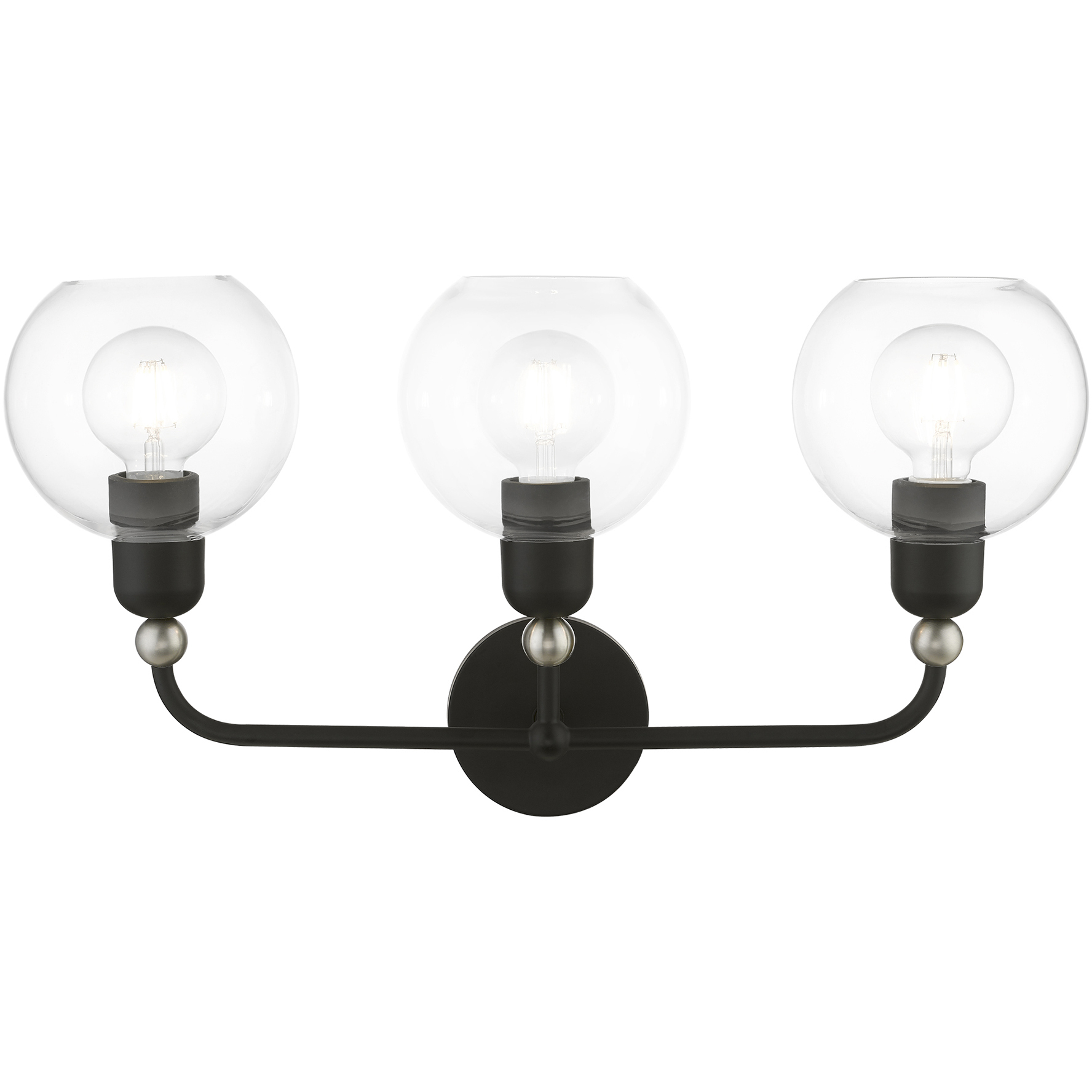 Downtown 3 Light 23.75 inch Black with Brushed Nickel Accents Vanity Sconce Wall Light, Sphere