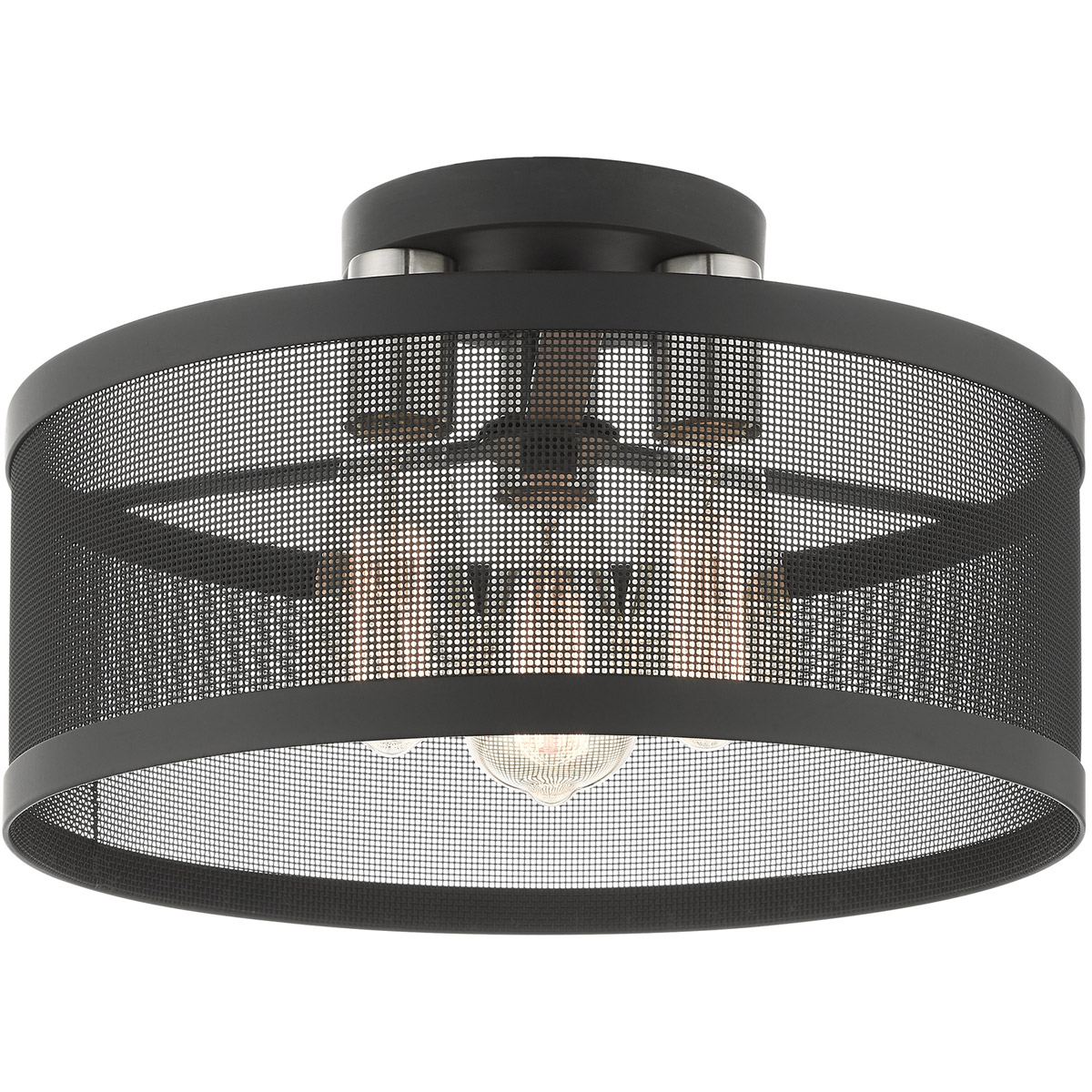 Industro 3 Light 15 inch Black with Brushed Nickel Accents Semi Flush Ceiling Light