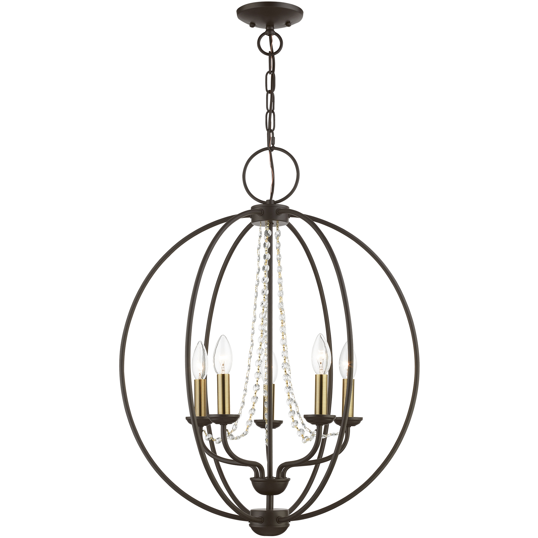 Arabella 5 Light 22 inch Bronze with Antique Brass Finish Candles Globe Chandelier Ceiling Light, Globe