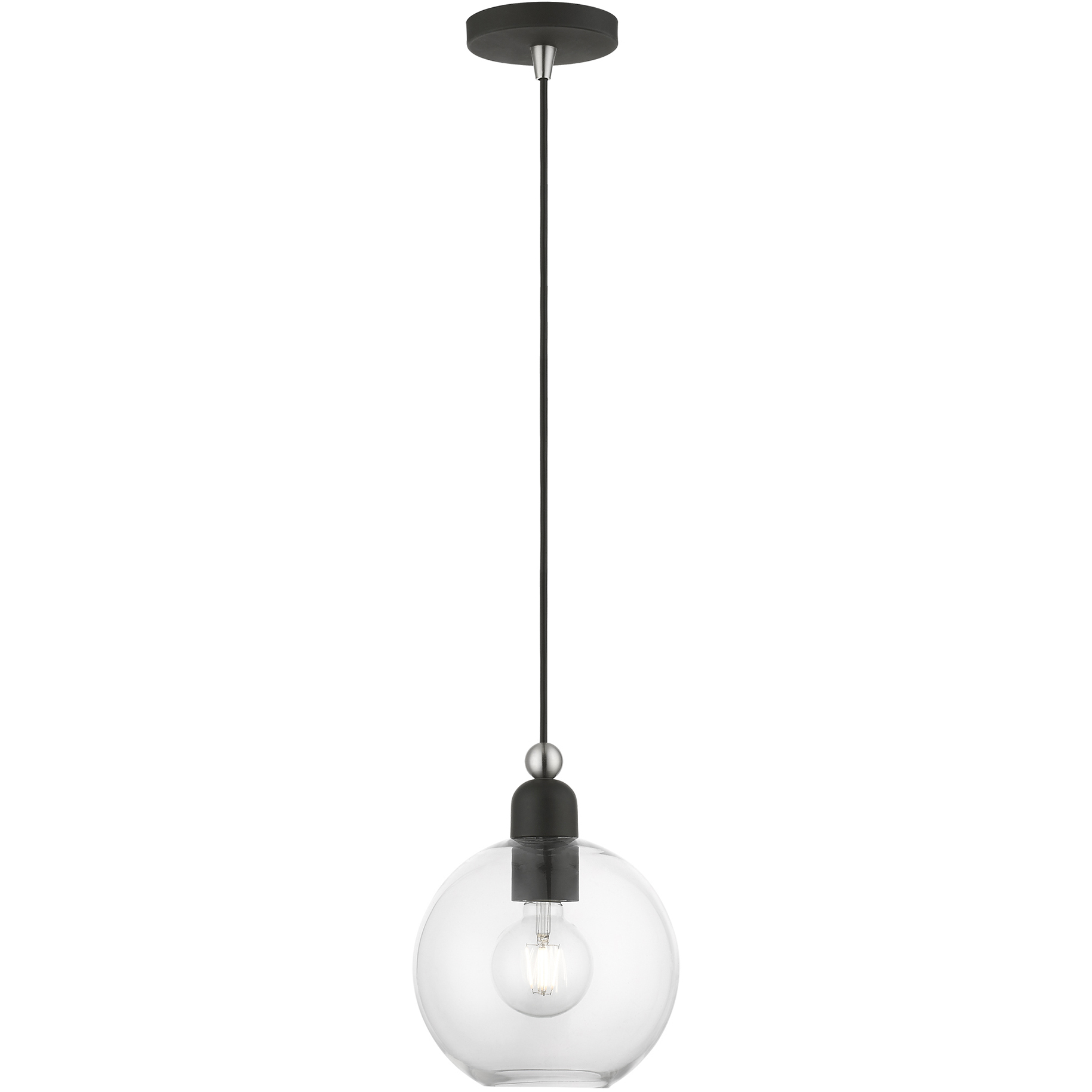 Downtown 1 Light 8 inch Black with Brushed Nickel Accents Sphere Pendant Ceiling Light, Sphere