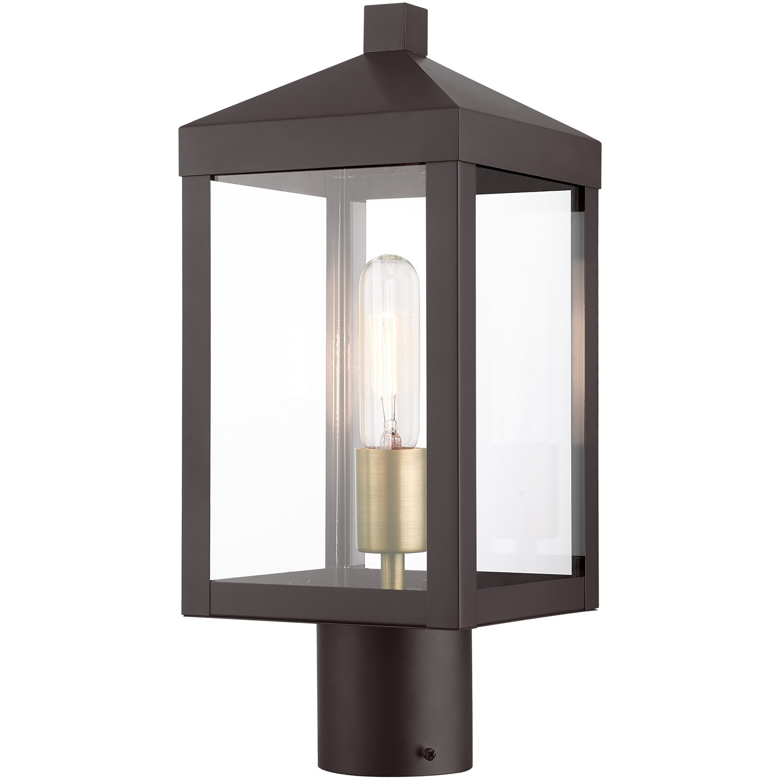 Nyack 1 Light 15.25 inch Bronze with Antique Brass Cluster Small Outdoor Post Top Lantern in Bronze with Antique Brass Cluser