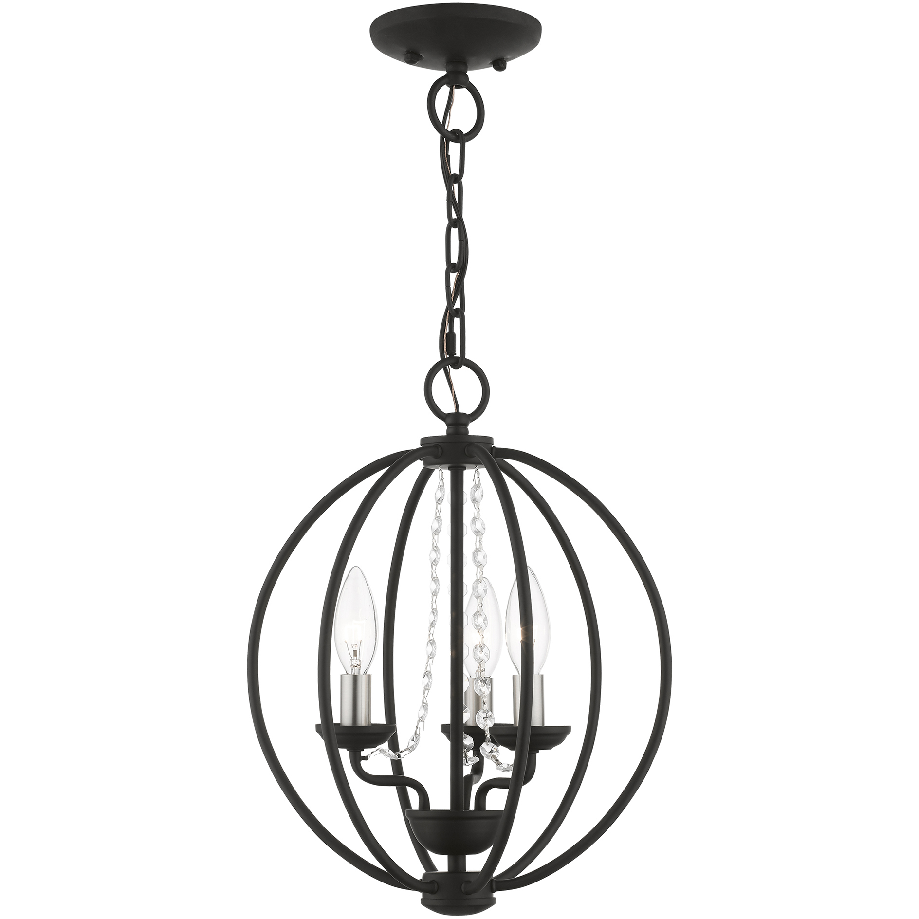 Arabella 3 Light 12 inch Black with Brushed Nickel Finish Candles Convertible Mini Chandelier/ Semi-Flush Ceiling Light, Globe