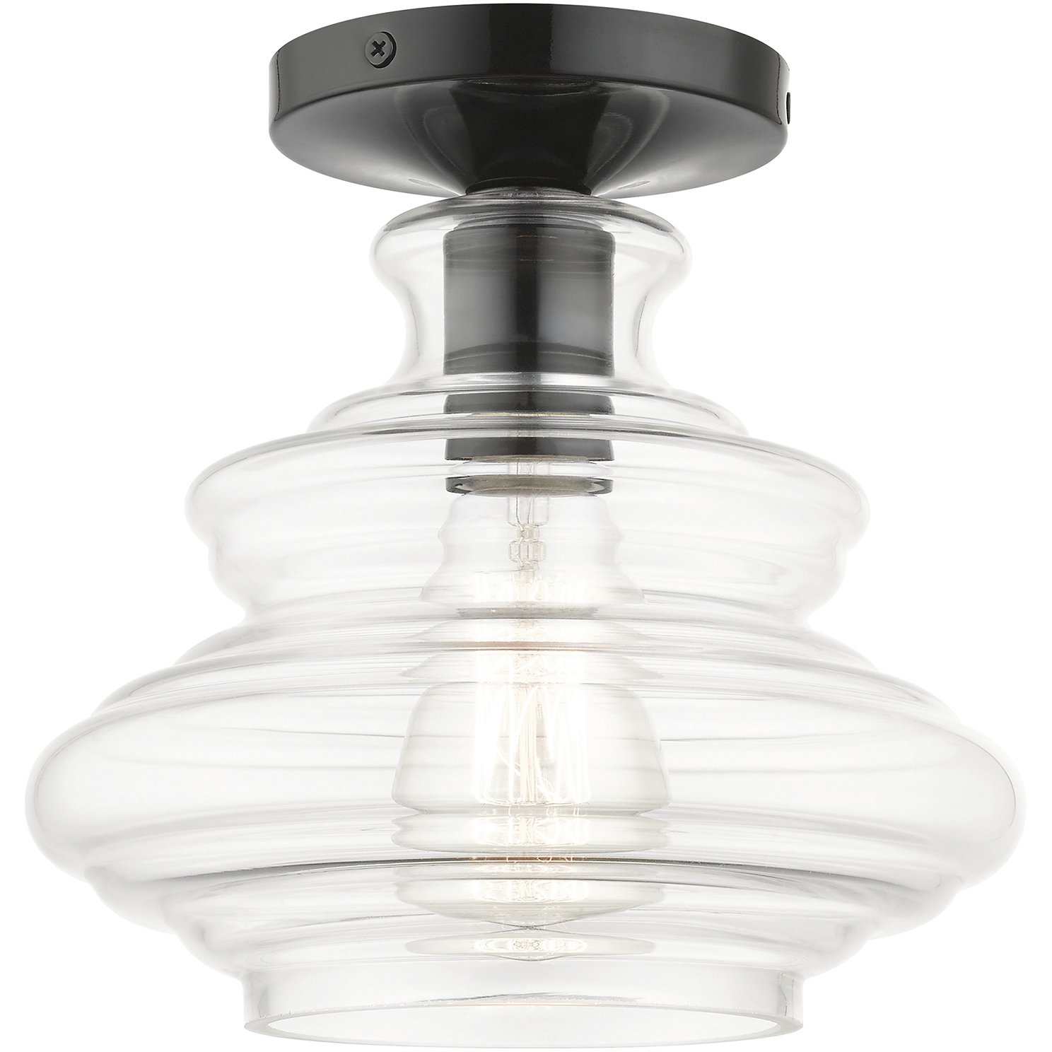 Everett 1 Light 9 inch Shiny Black with Chrome Finish Accents Semi-Flush Ceiling Light