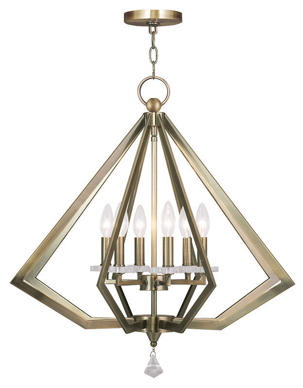 Diamond 6 Light 25 inch Antique Brass Chandelier Ceiling Light