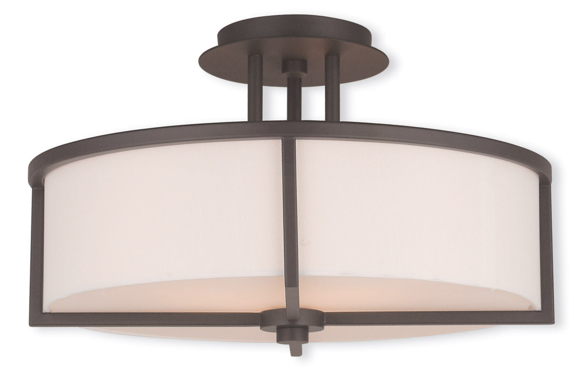 Wesley 3 Light 16 inch Bronze Semi-Flush Ceiling Light