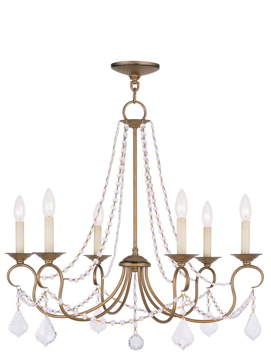 Pennington 6 Light 28 inch Hand Applied Antique Gold Leaf Chandelier Ceiling Light