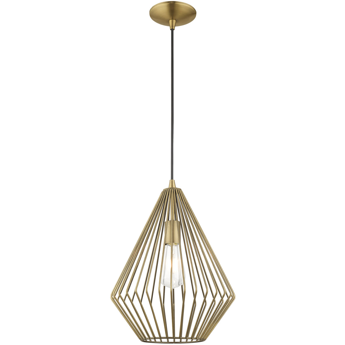 Geometric 1 Light 11.5 inch Antique Brass Mini Pendant Ceiling Light