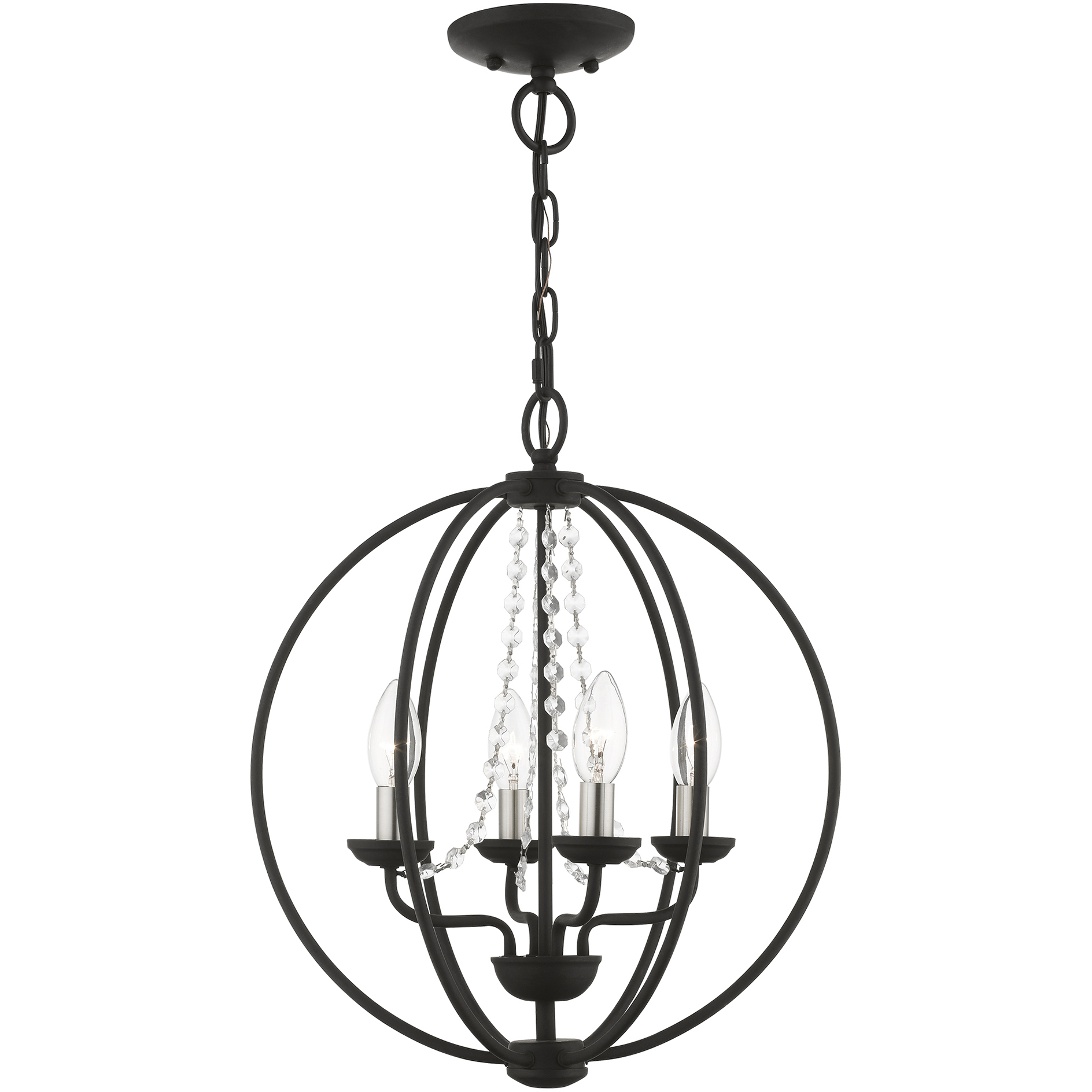 Arabella 4 Light 15 inch Black with Brushed Nickel Finish Candles Globe Convertible Chandelier/ Semi-Flush Ceiling Light, Globe