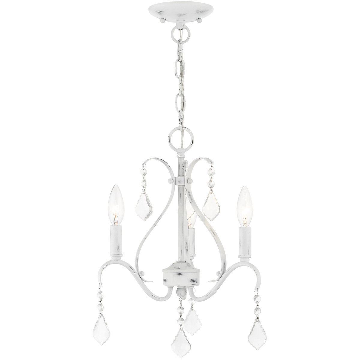 Caterina 3 Light 13 inch Antique White with Clear Crystals Chandelier Ceiling Light