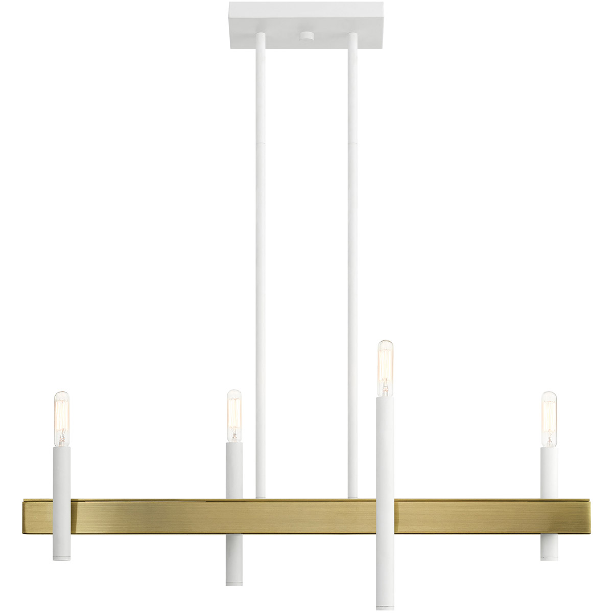 Denmark 4 Light 28 inch White with Antique Brass Accents Linear Chandelier Ceiling Light