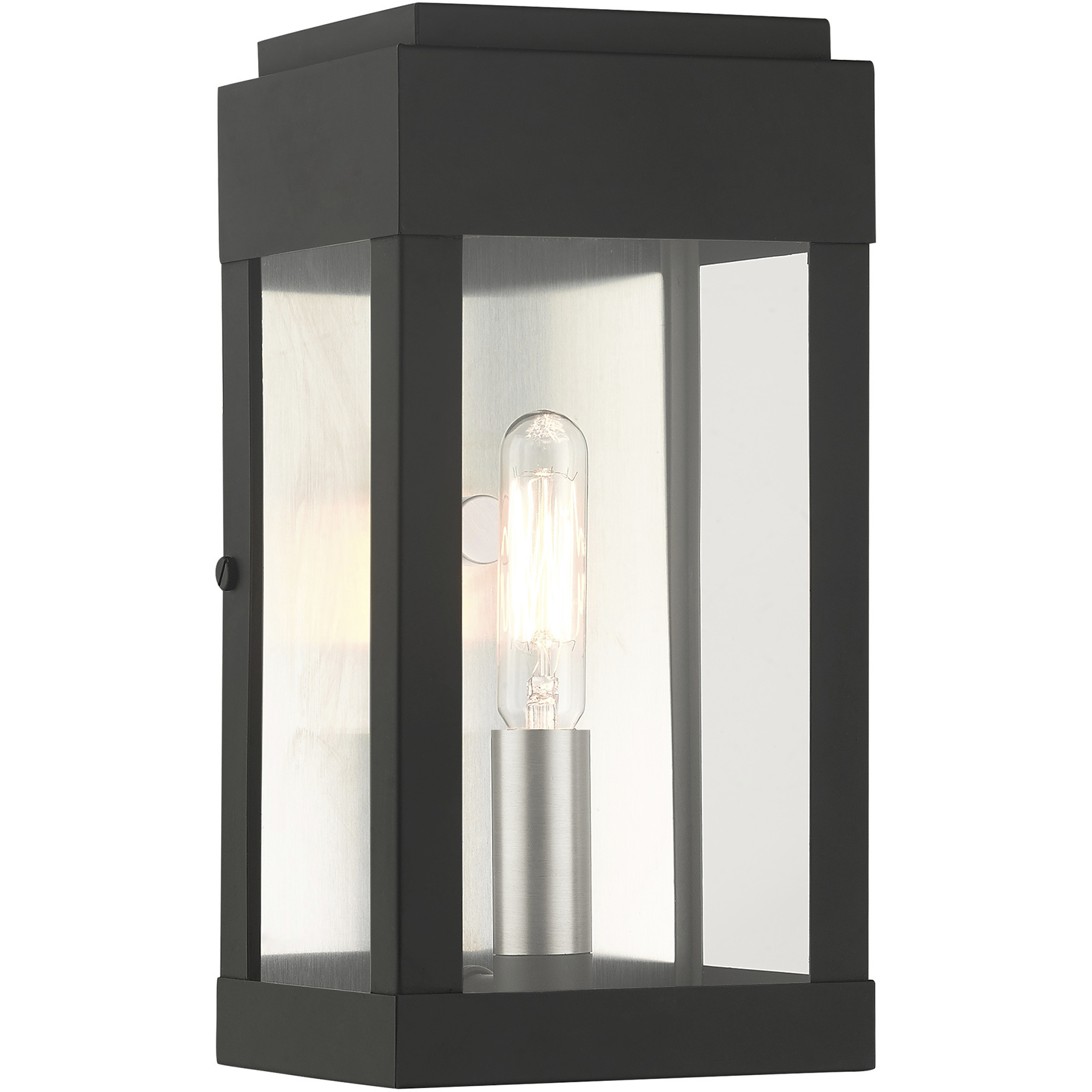 York 1 Light 4.5 inch Black with Brushed Nickel Finish Candles with Brushed Nickel Stainless Steel Reflector Small Outdoor ADA Wall Lantern