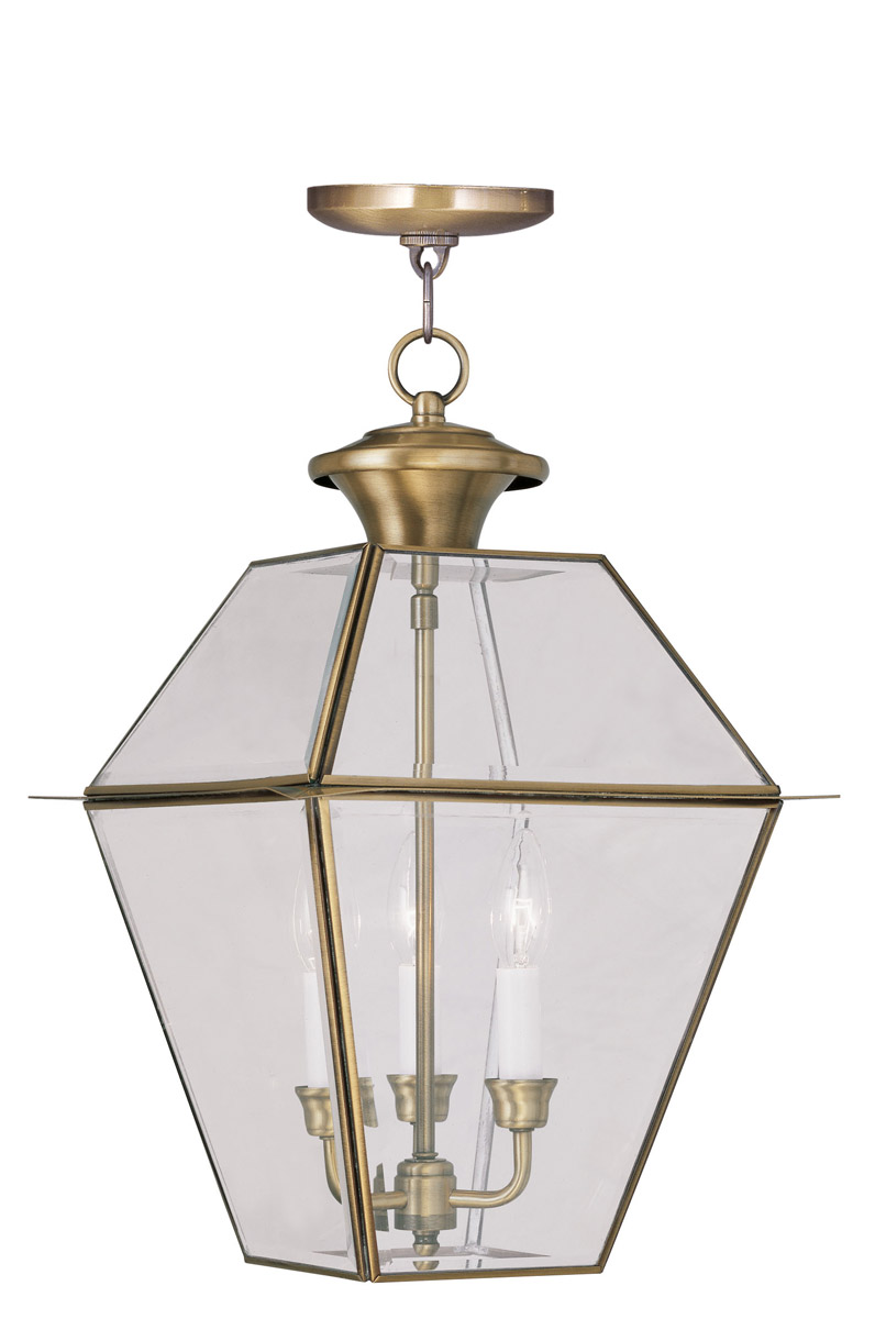 Westover 3 Light 12 inch Antique Brass Large Outdoor Pendant Lantern