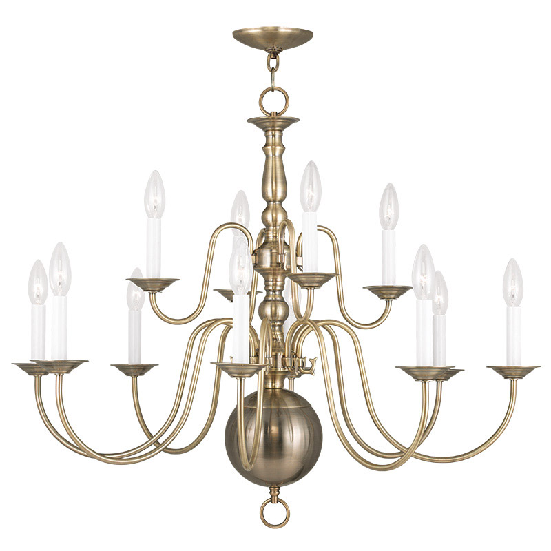 Williamsburgh 12 Light 32 inch Antique Brass 2-Tier Chandelier Ceiling Light