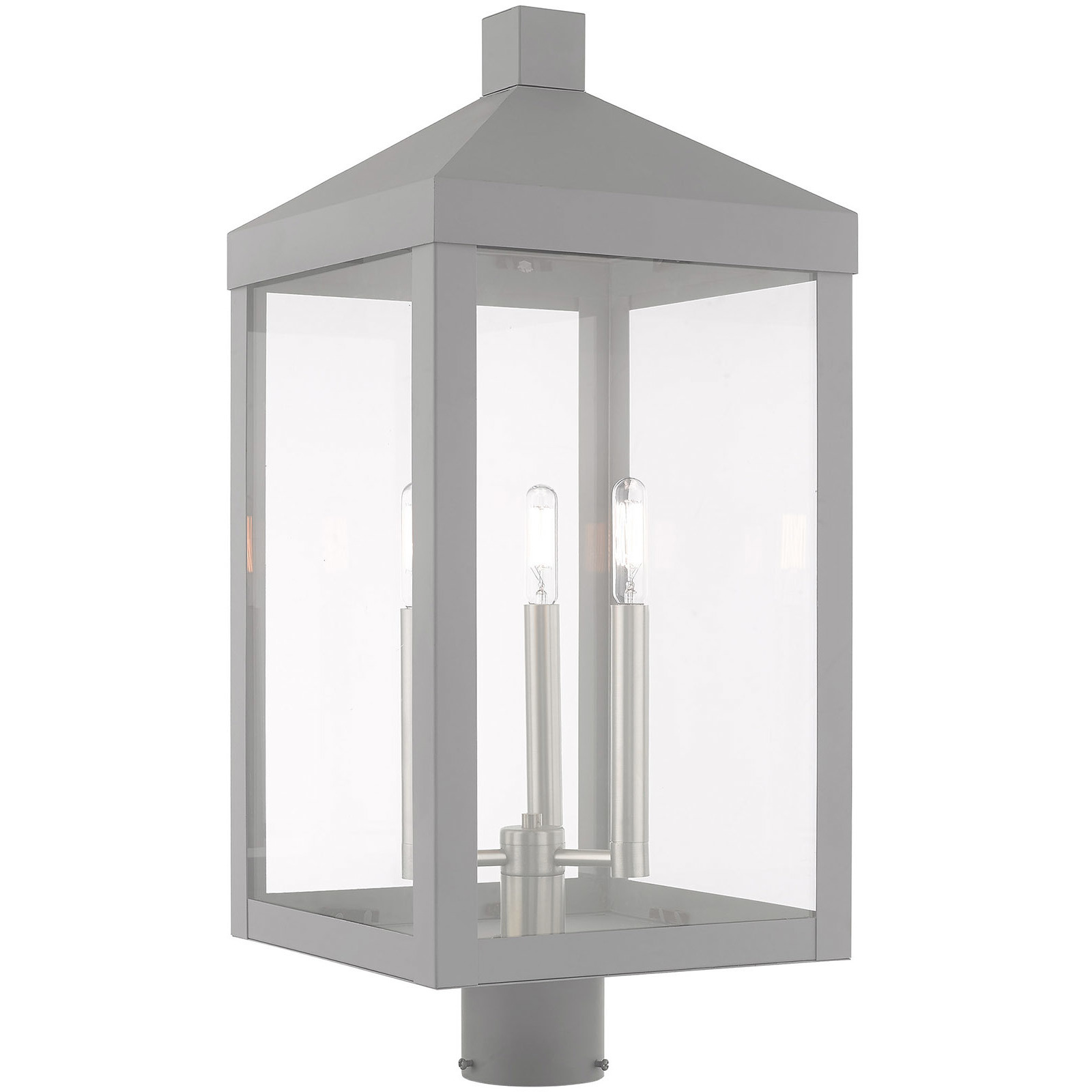 Nyack 3 Light 24 inch Nordic Gray with Brushed Nickel Finish Candles Large Outdoor Post Top Lantern