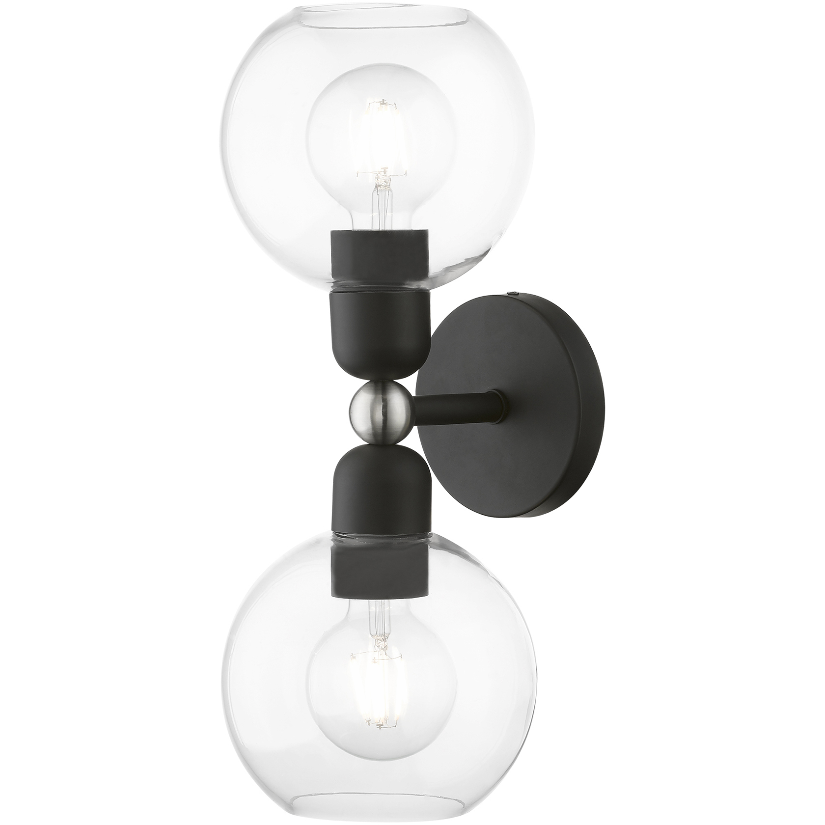 Downtown 2 Light 6.5 inch Black with Brushed Nickel Accents Vanity Sconce Wall Light, Sphere