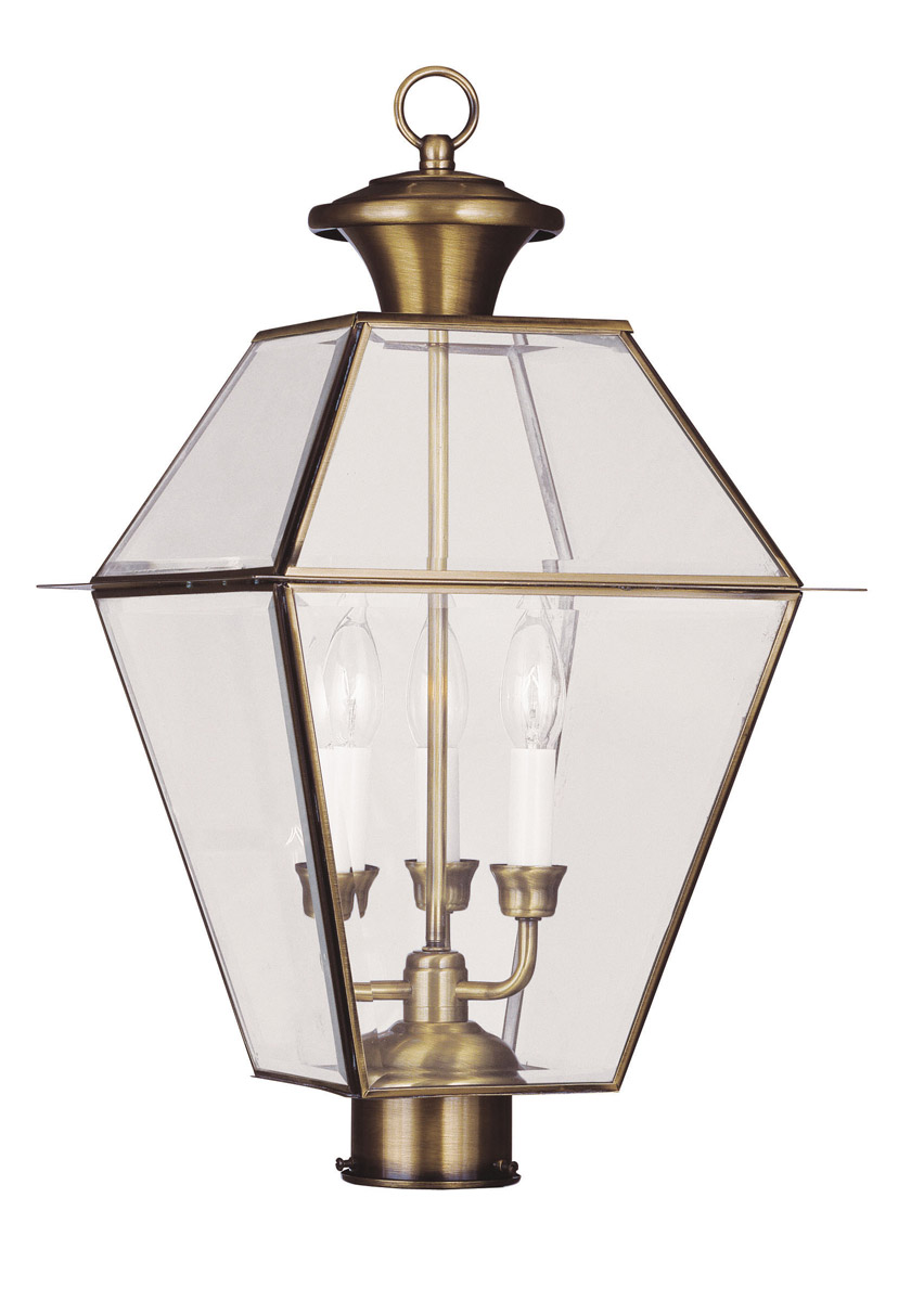 Westover 3 Light 21.5 inch Antique Brass Outdoor Post Top Lantern