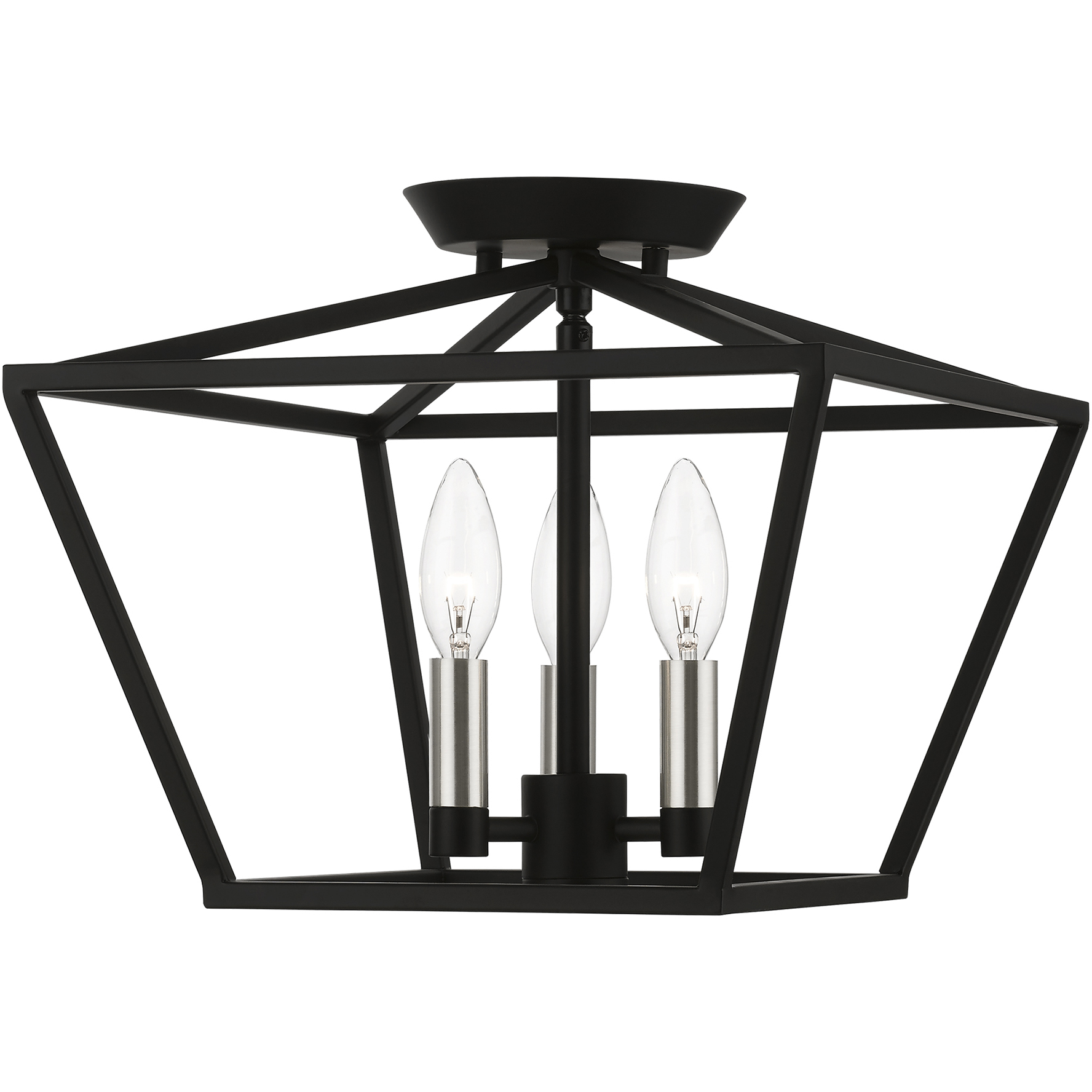 Devone 3 Light 13 inch Black with Brushed Nickel Accents Semi-Flush Ceiling Light, Square