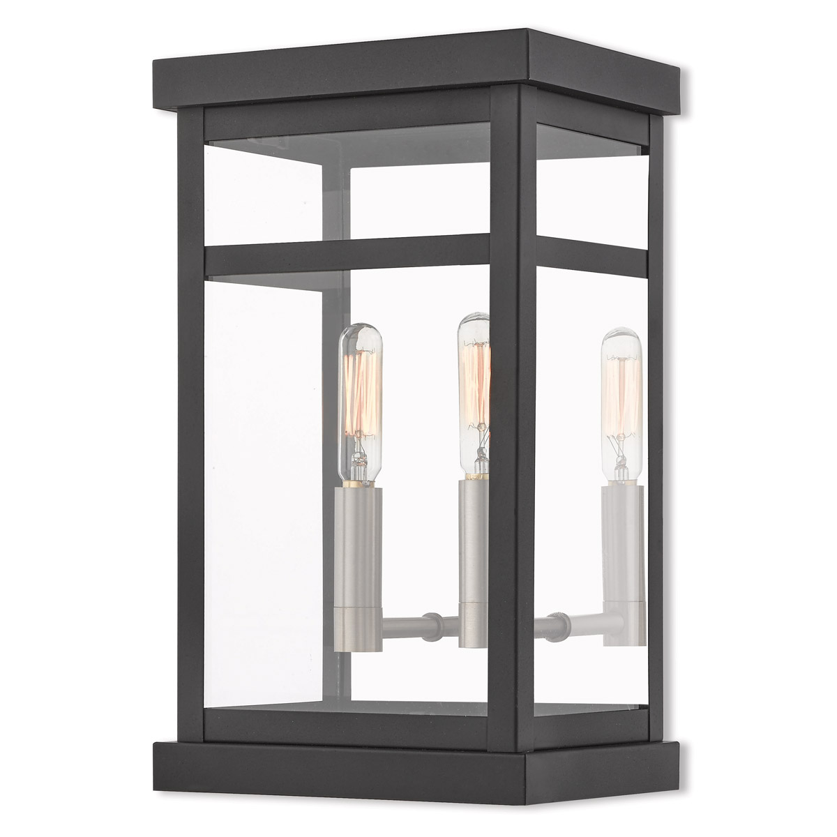 Hopewell 2 Light 12.75 inch Black with Brushed Nickel Finish Cluster and Polished Chrome Stainless Steel Reflector Small Outdoor Wall Lantern