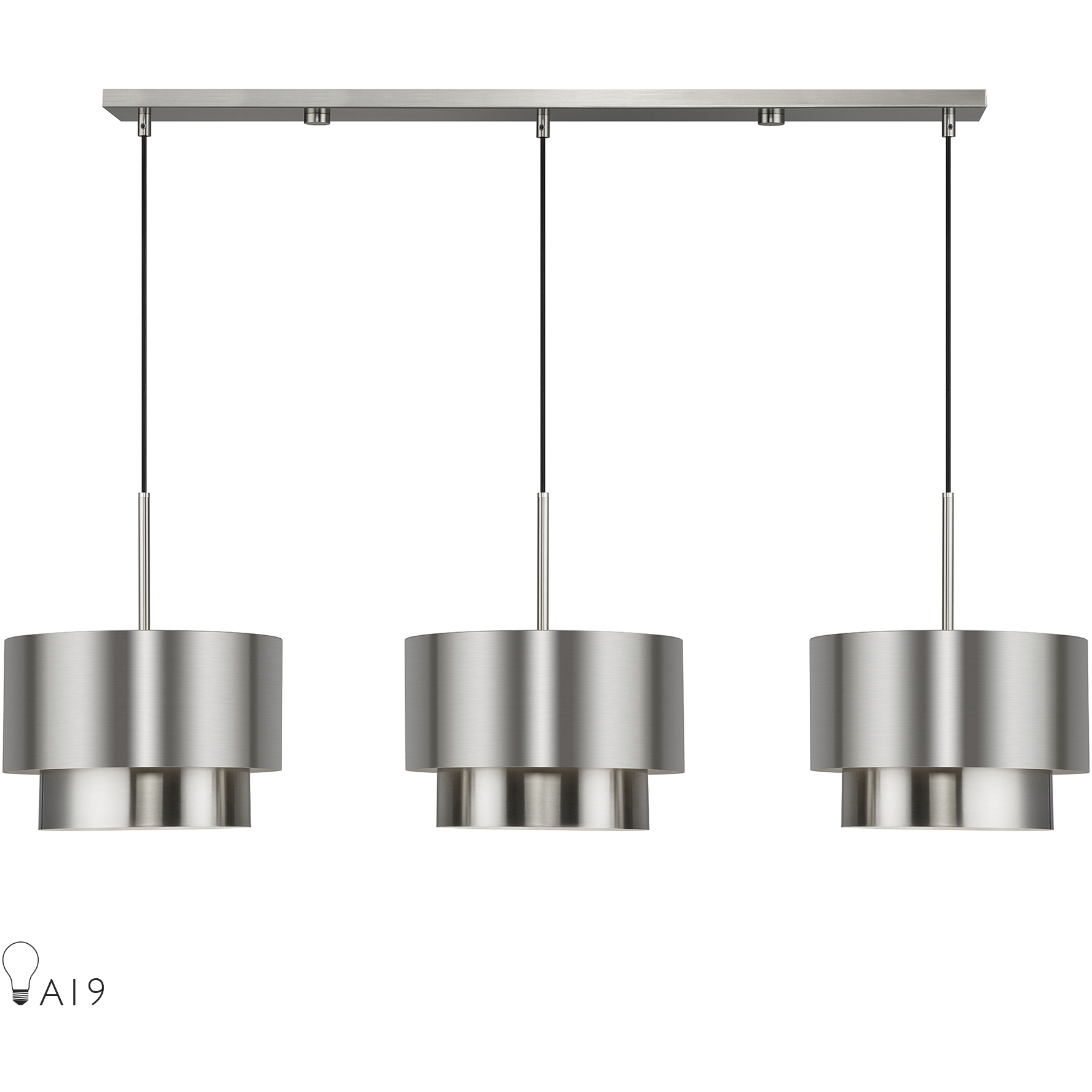 Zolana 3 Light 48 inch Brushed Nickel Linear Chandelier Ceiling Light, Extra Large