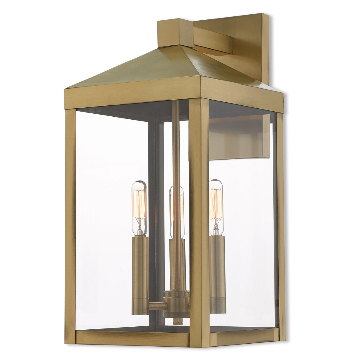 Nyack 3 Light 17.5 inch Antique Brass Outdoor Wall Lantern